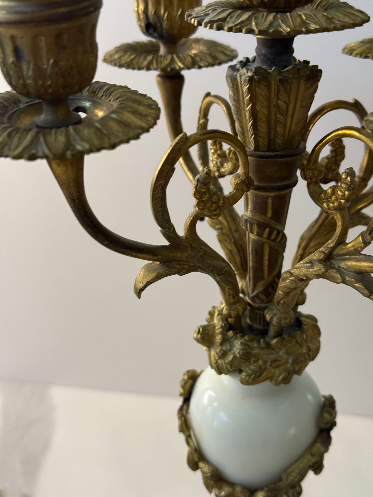 Antique French Louis XVI Gilt Bronze & Marble Four-Light Candelabra, Pair