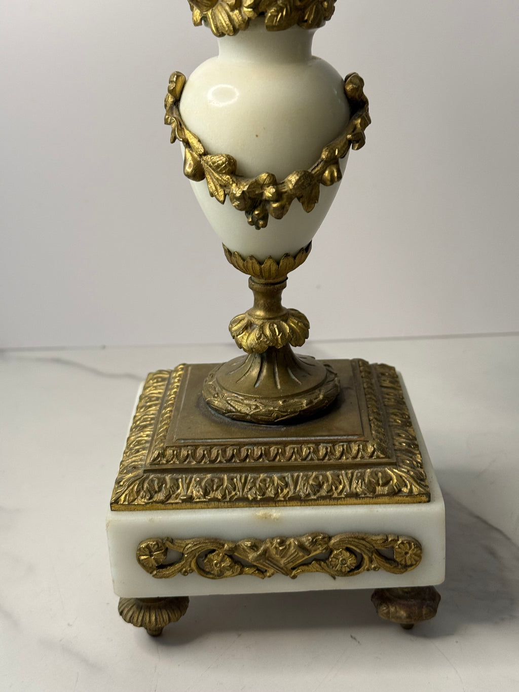 Antique French Louis XVI Gilt Bronze & Marble Four-Light Candelabra, Pair