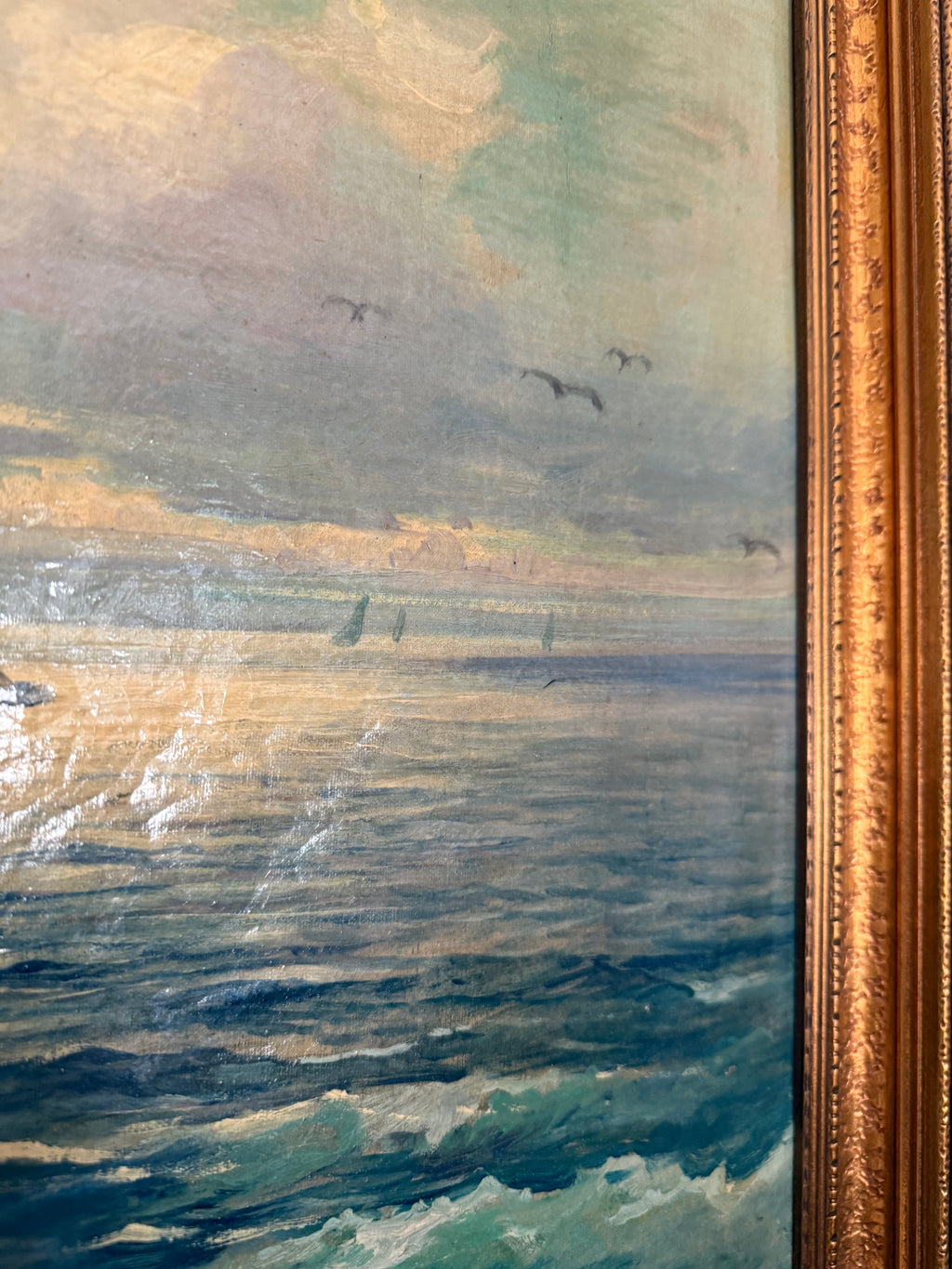 Vintage Seascape of the Cliffs of Capri, Oil on Canvas