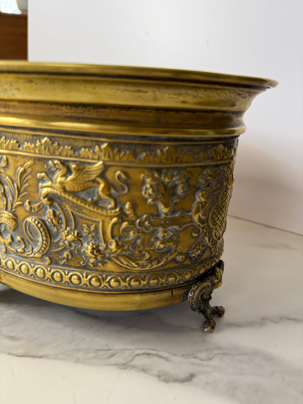 Antique Brass Repoussé Jardiniere