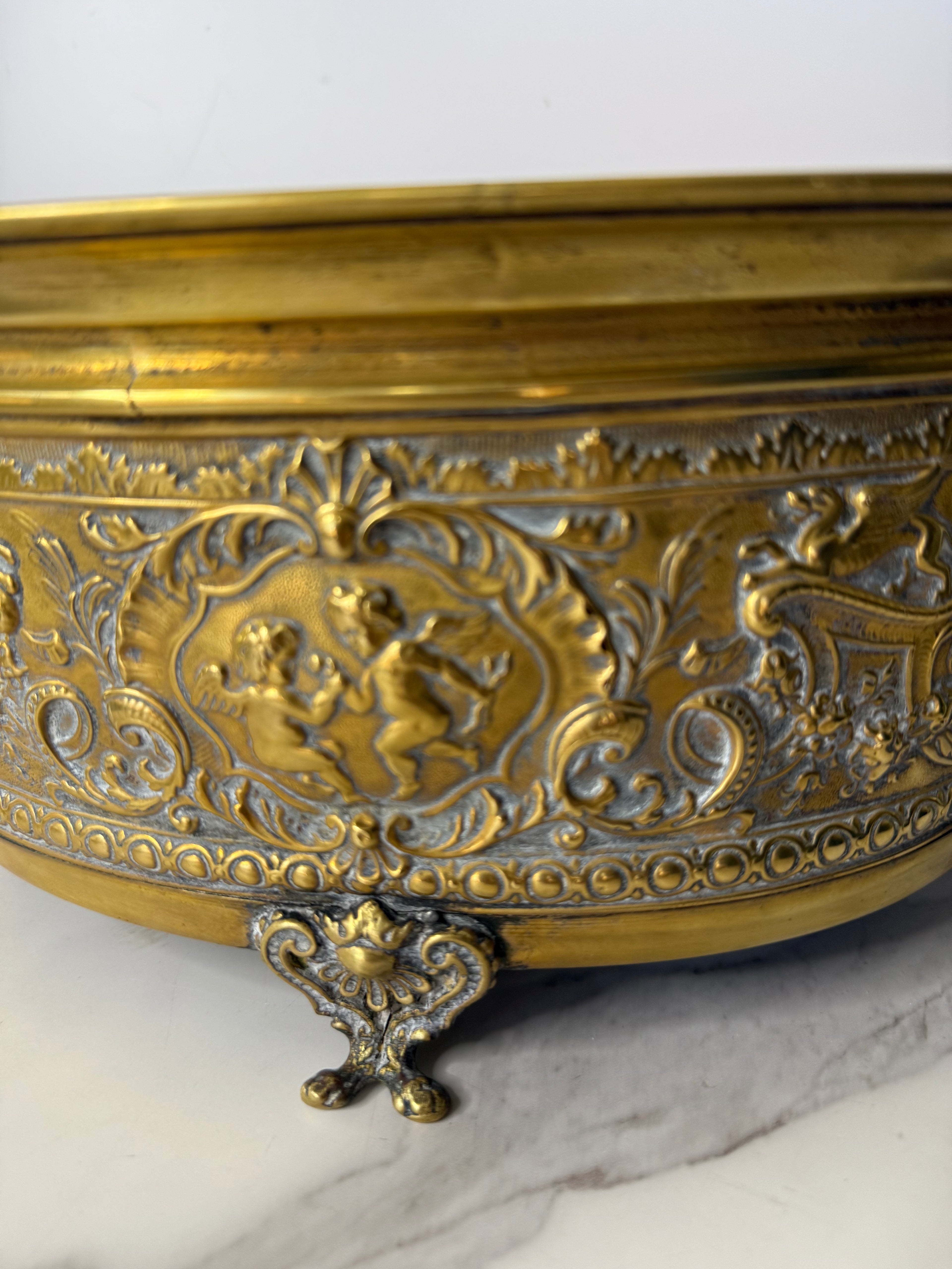 Antique Brass Repoussé Jardiniere