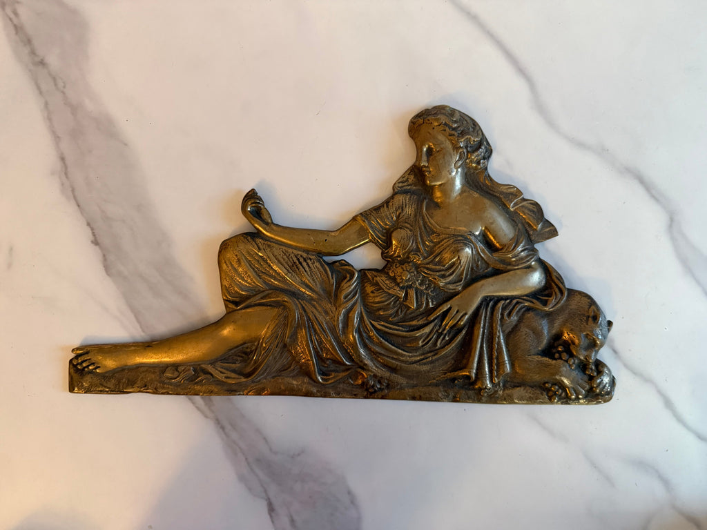Art Nouveau Figural Brass Wall Plaque – Bacchante with Panther, c.1900