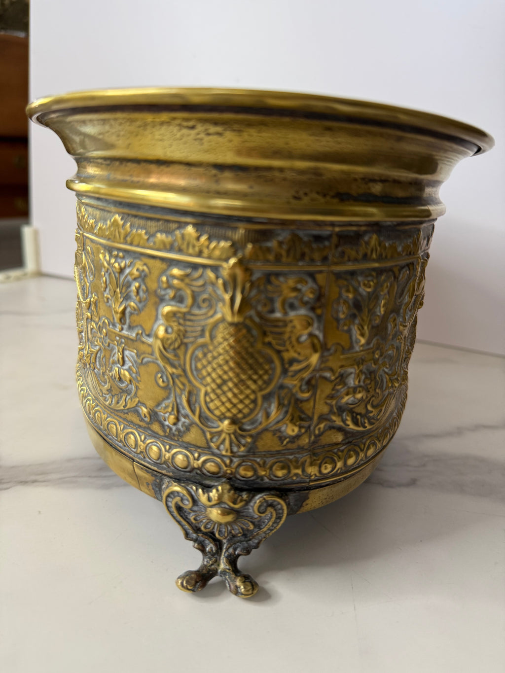 Antique Brass Repoussé Jardiniere