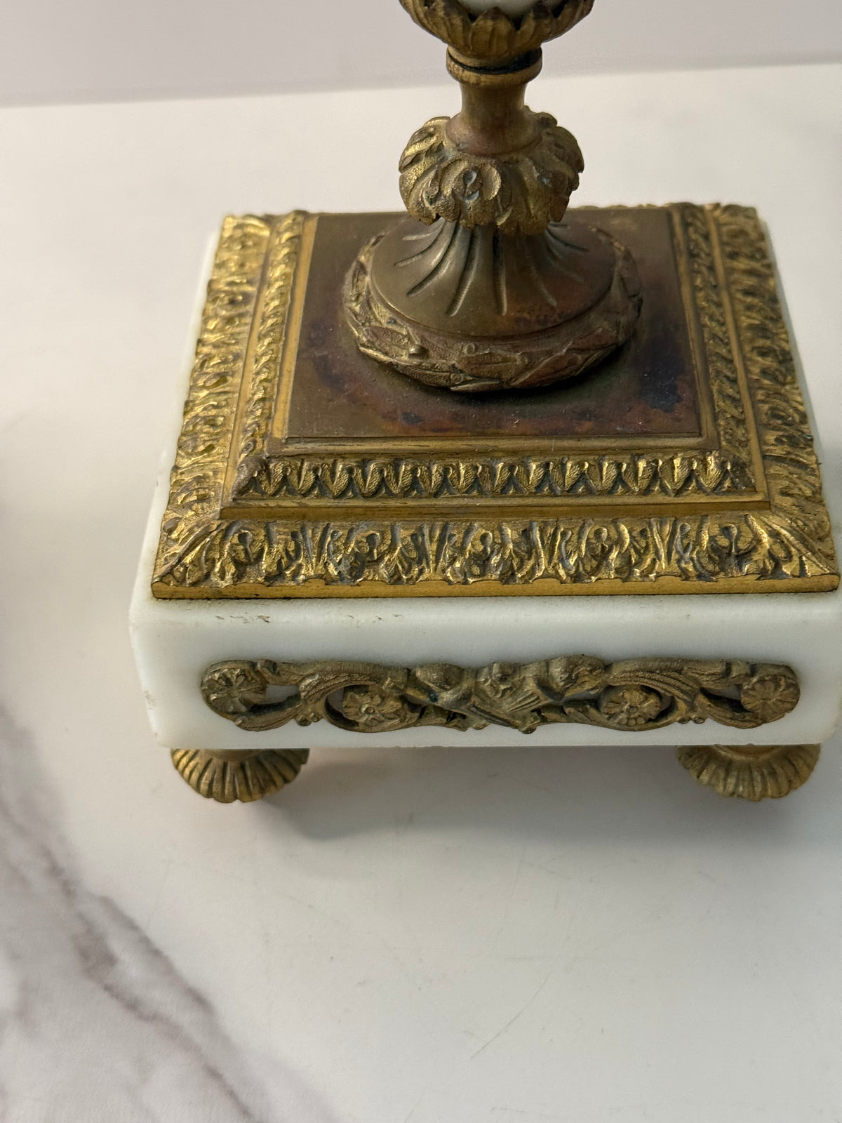 Antique French Louis XVI Gilt Bronze & Marble Four-Light Candelabra, Pair