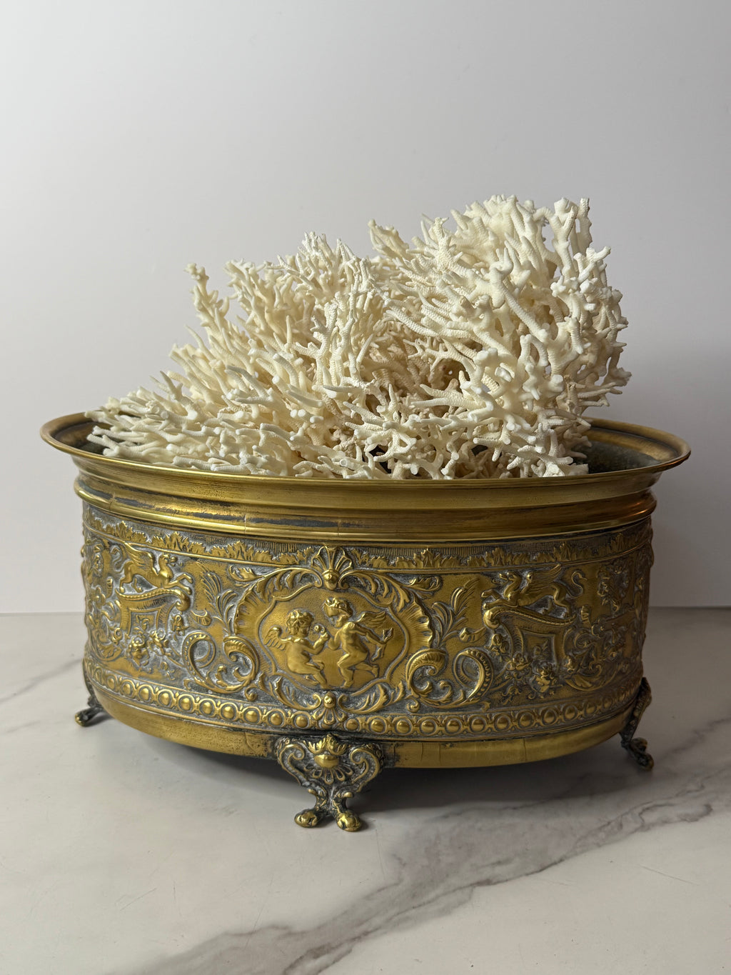 Antique Brass Repoussé Jardiniere