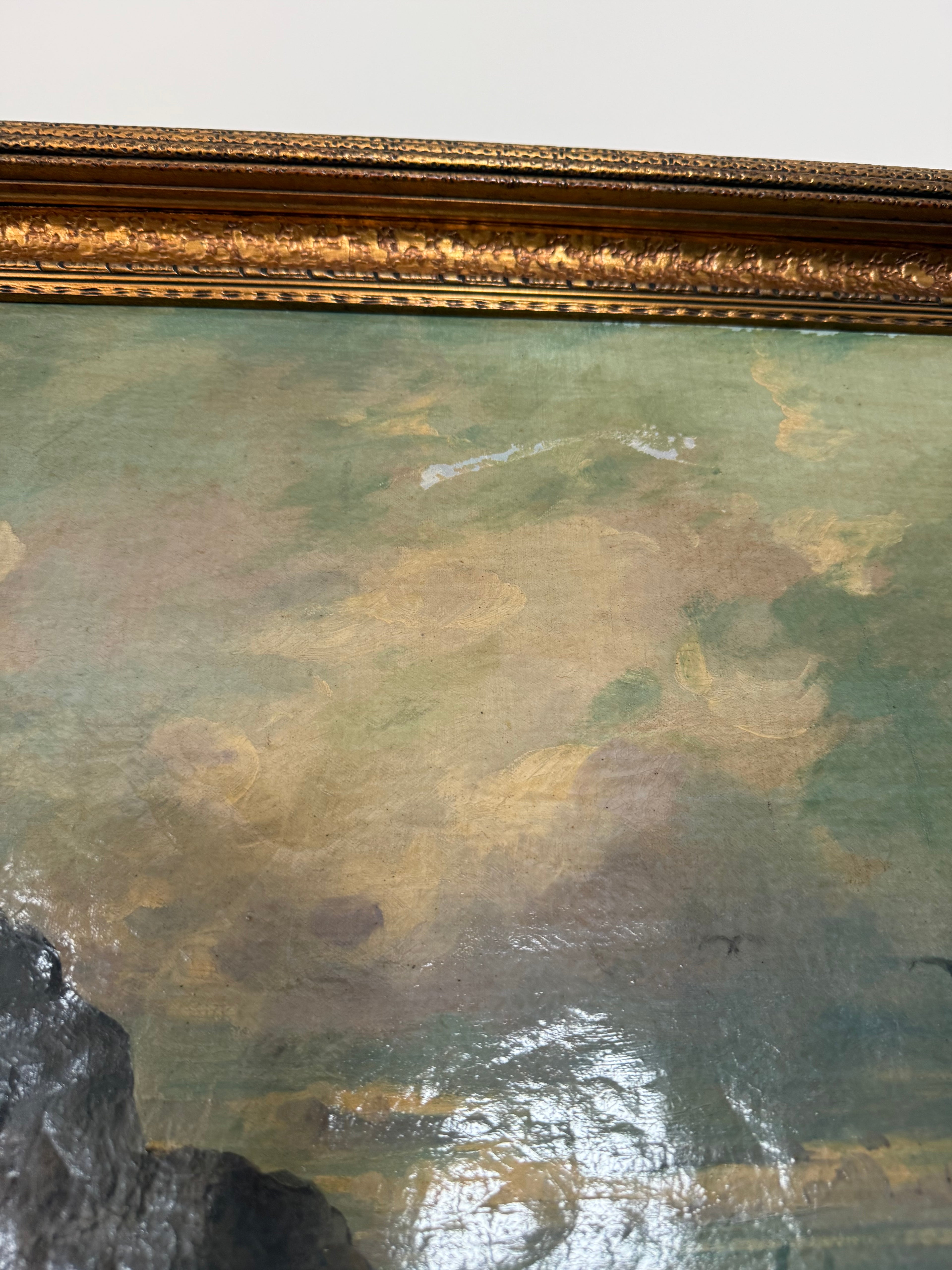 Vintage Seascape of the Cliffs of Capri, Oil on Canvas