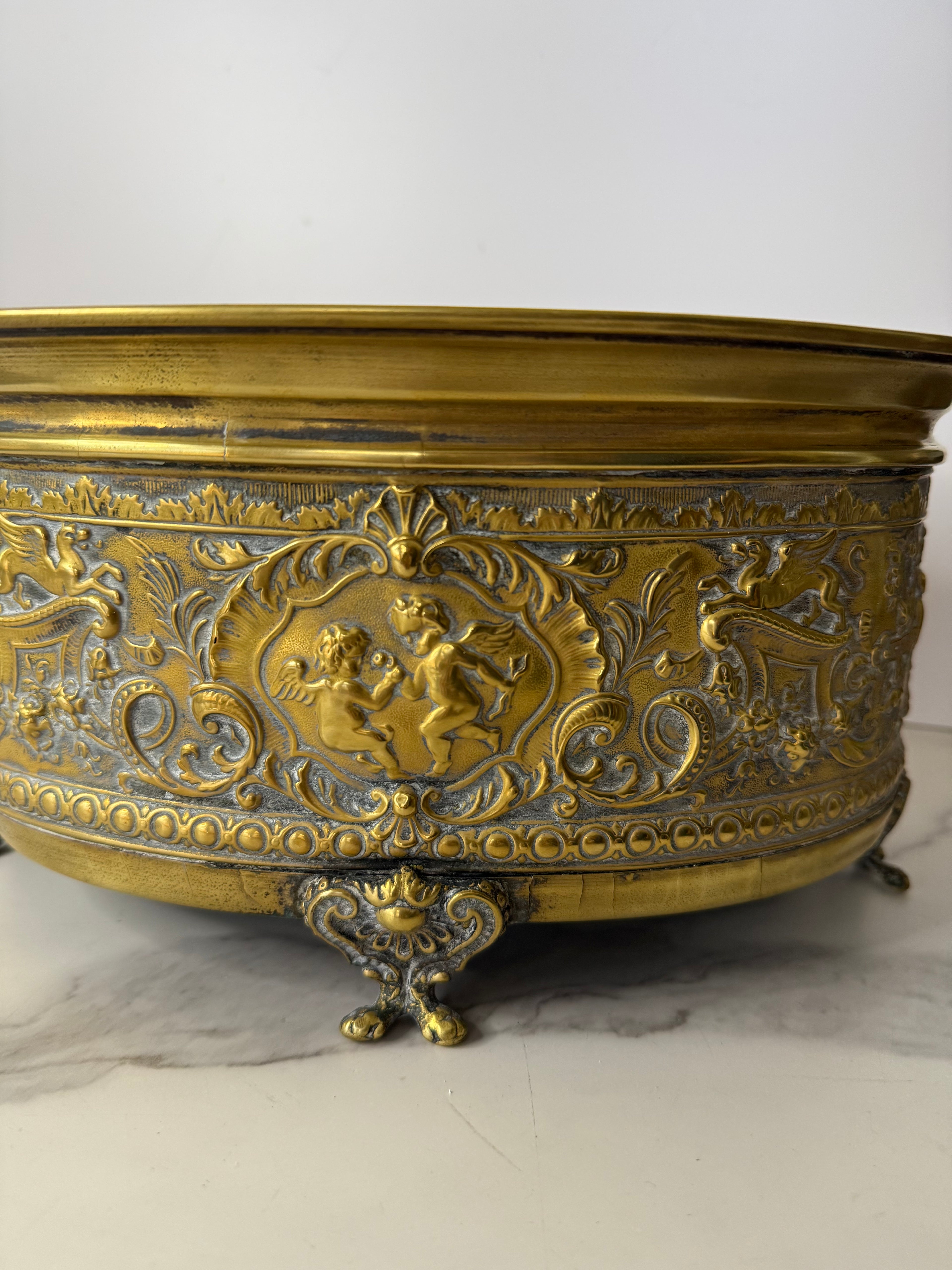 Antique Brass Repoussé Jardiniere