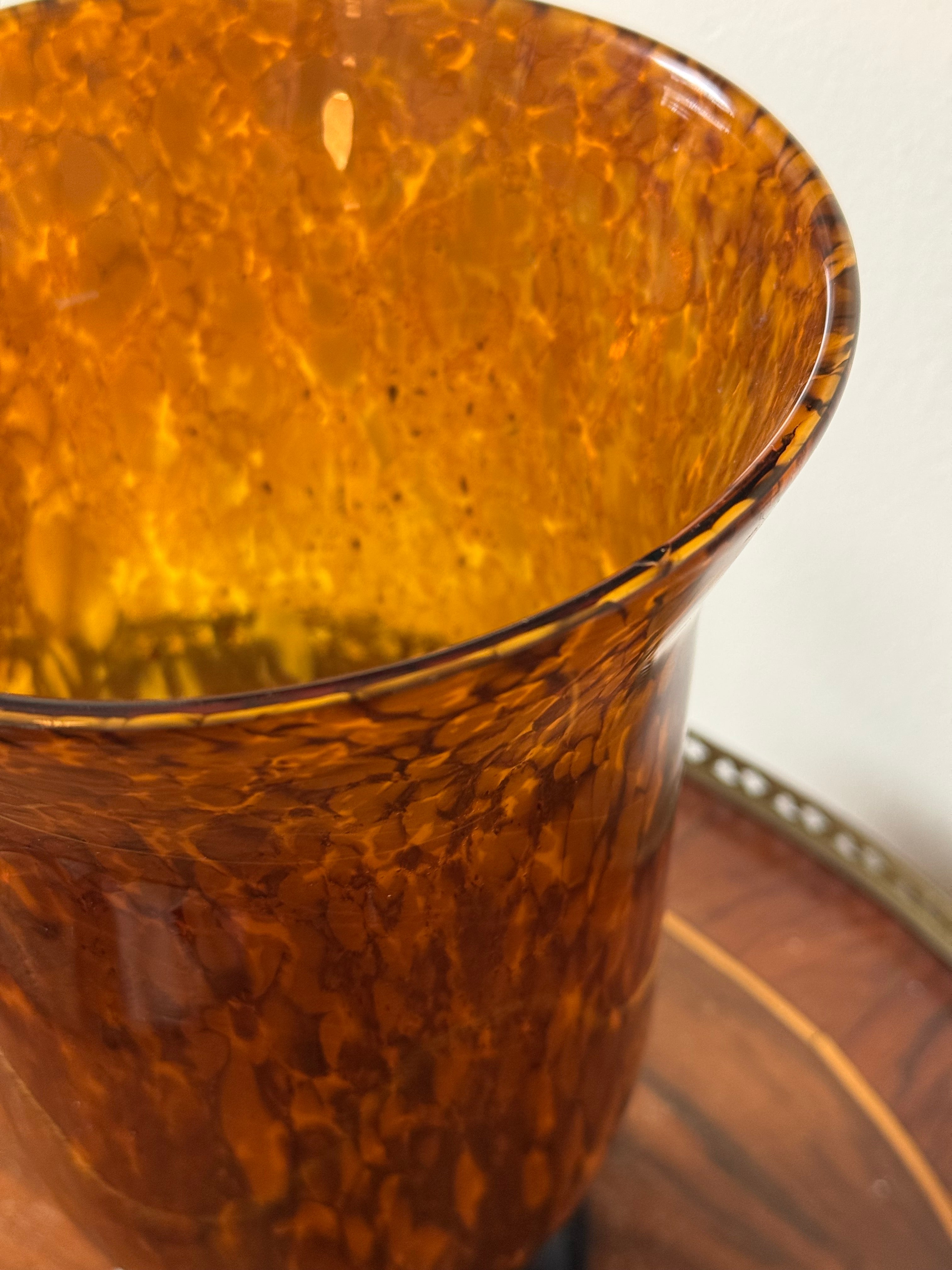 Mid-Century Italian Amber Tortoiseshell Art Glass Vase