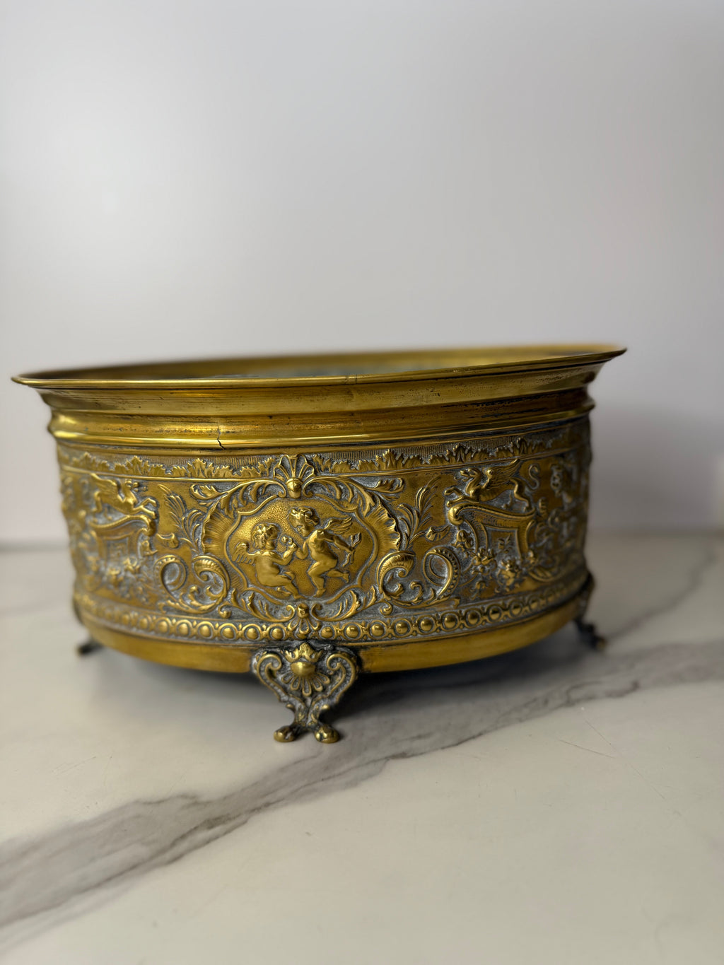 Antique Brass Repoussé Jardiniere