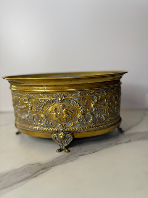 Antique Brass Repoussé Jardiniere