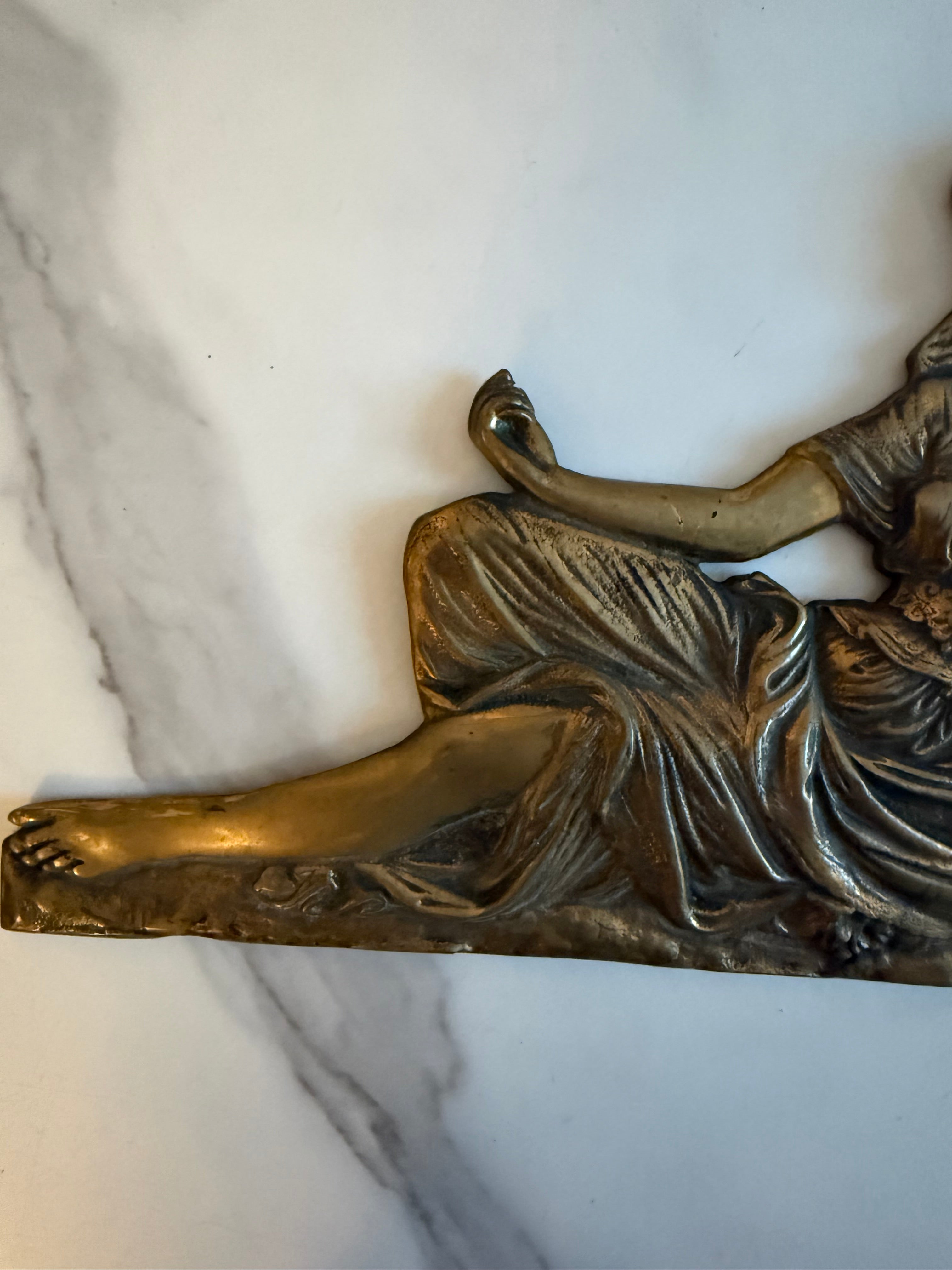 Art Nouveau Figural Brass Wall Plaque – Bacchante with Panther, c.1900