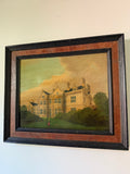 Antique English Manor House Painting, Oil on Board