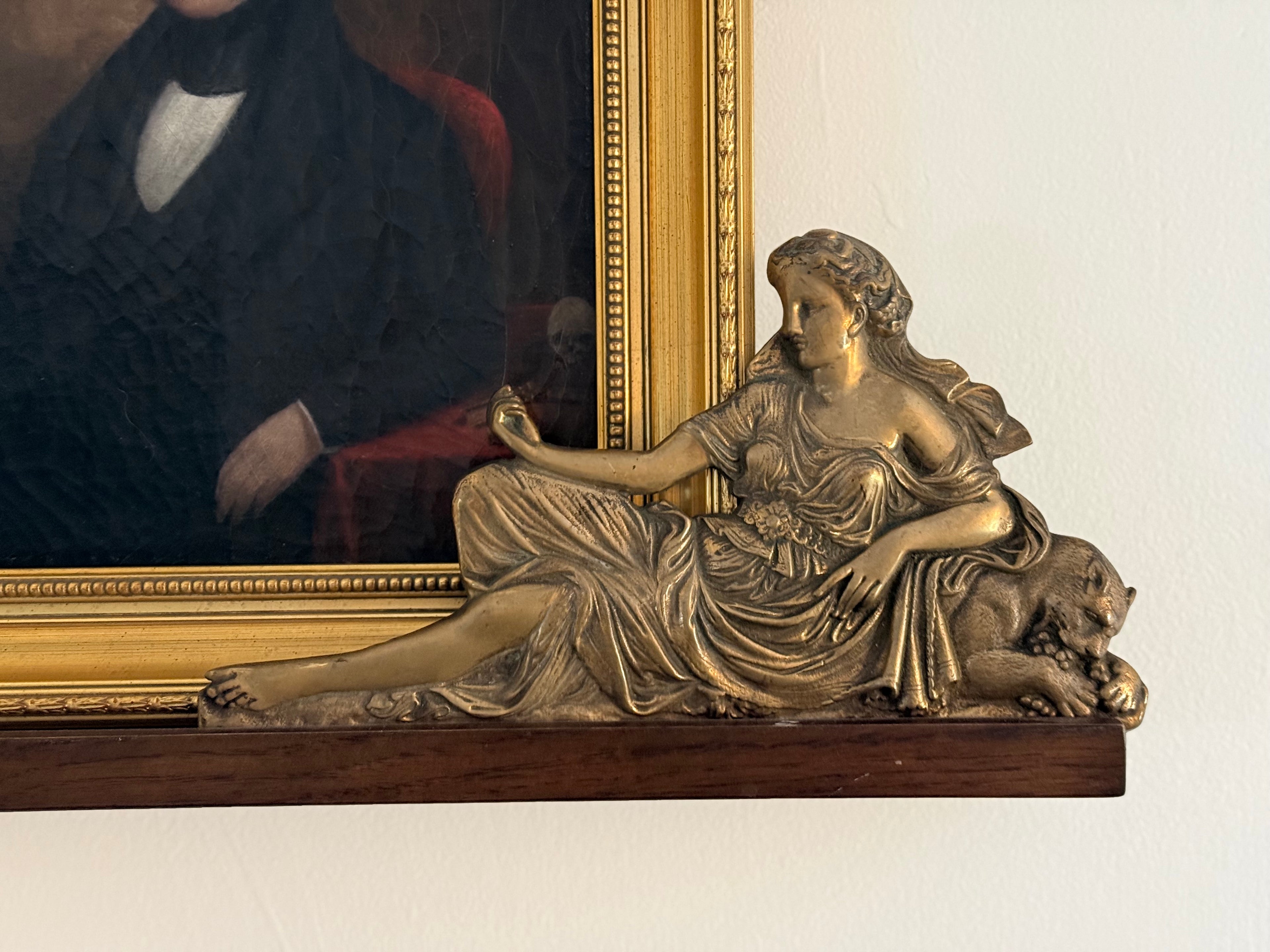 Art Nouveau Figural Brass Wall Plaque – Bacchante with Panther, c.1900