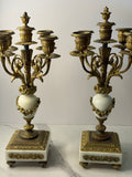 Antique French Louis XVI Gilt Bronze & Marble Four-Light Candelabra, Pair