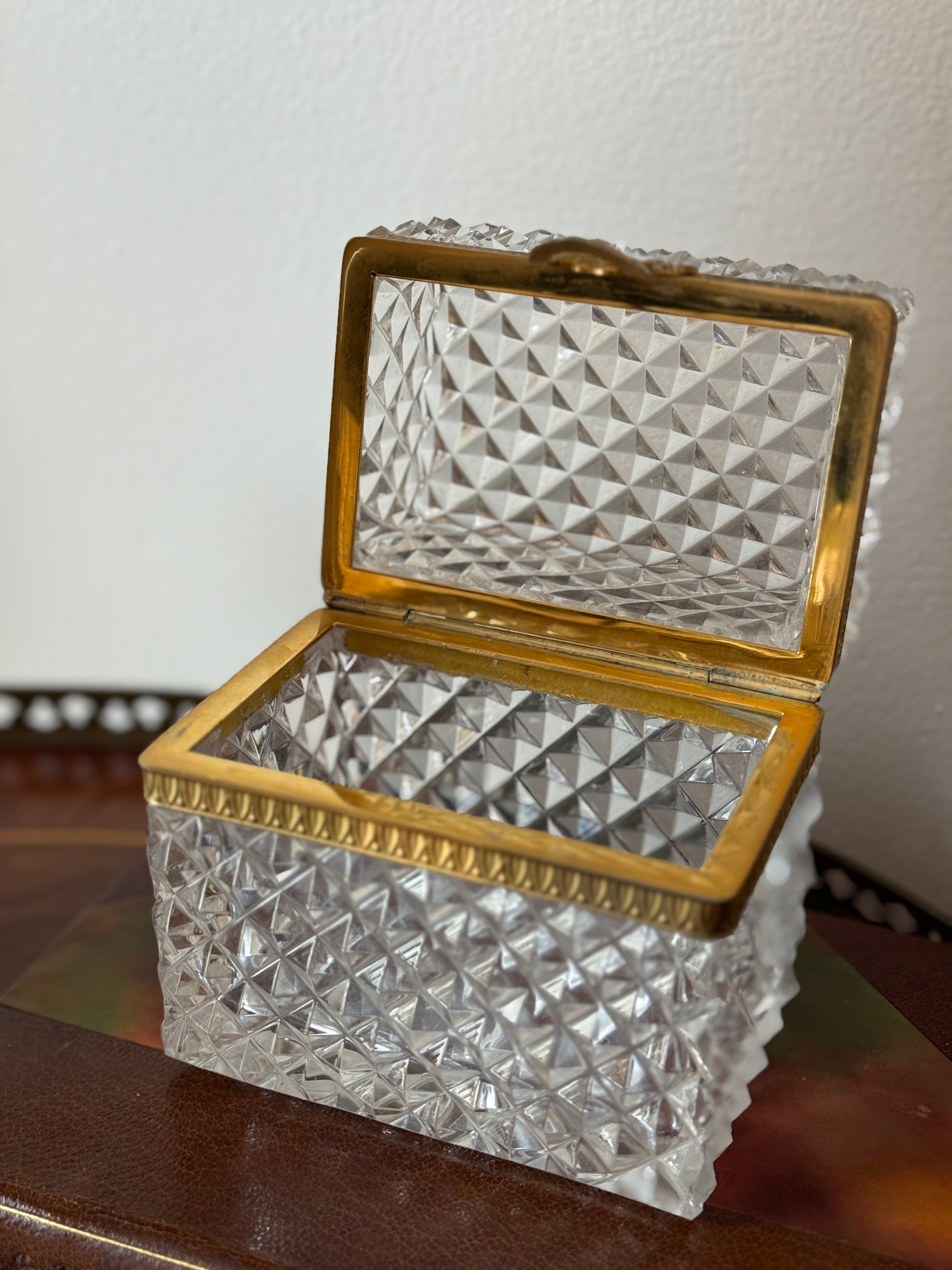 Diamond Point Crystal Casket Box with Ormolu Mount