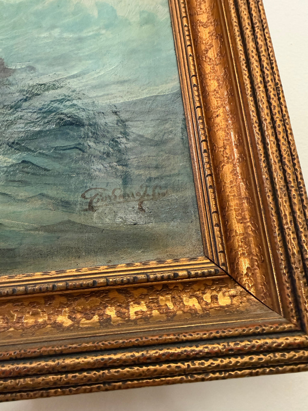 Vintage Seascape of the Cliffs of Capri, Oil on Canvas