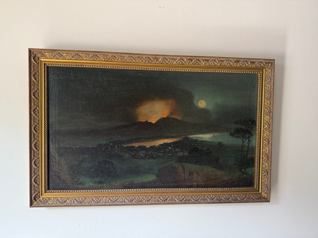 19th Century Eruption of Vesuvius Oil on Canvas