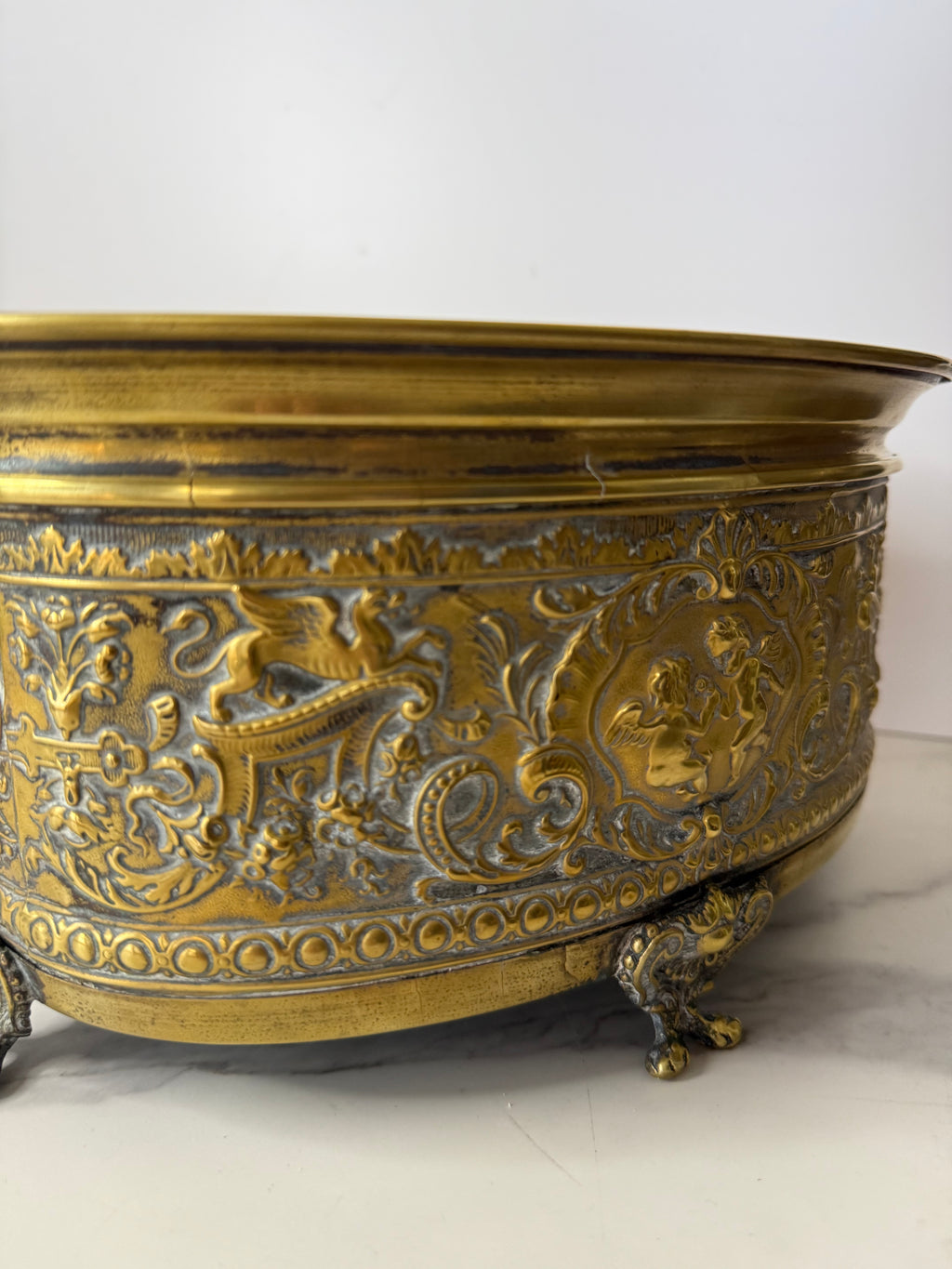 Antique Brass Repoussé Jardiniere