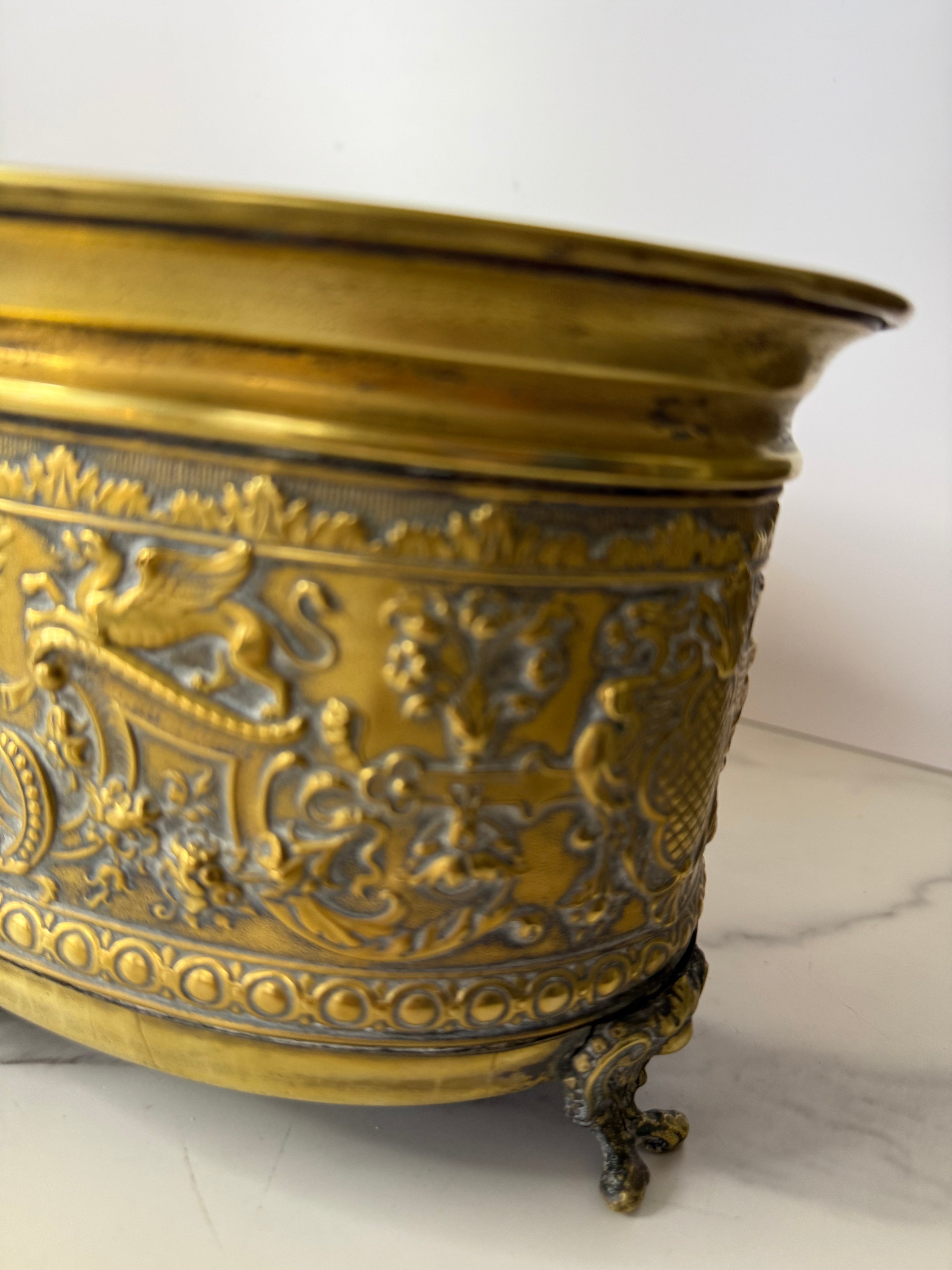 Antique Brass Repoussé Jardiniere