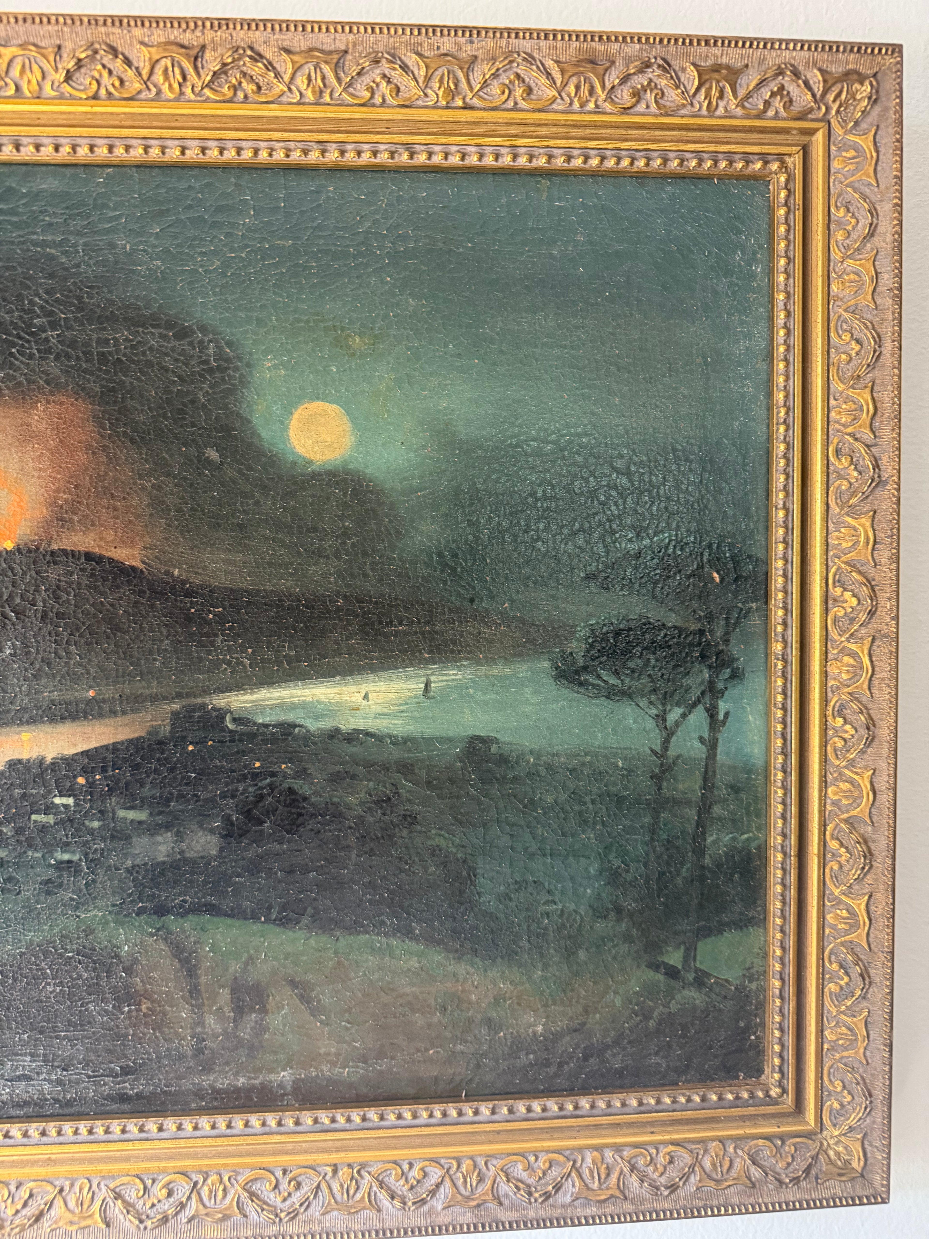 19th Century Eruption of Vesuvius Oil on Canvas