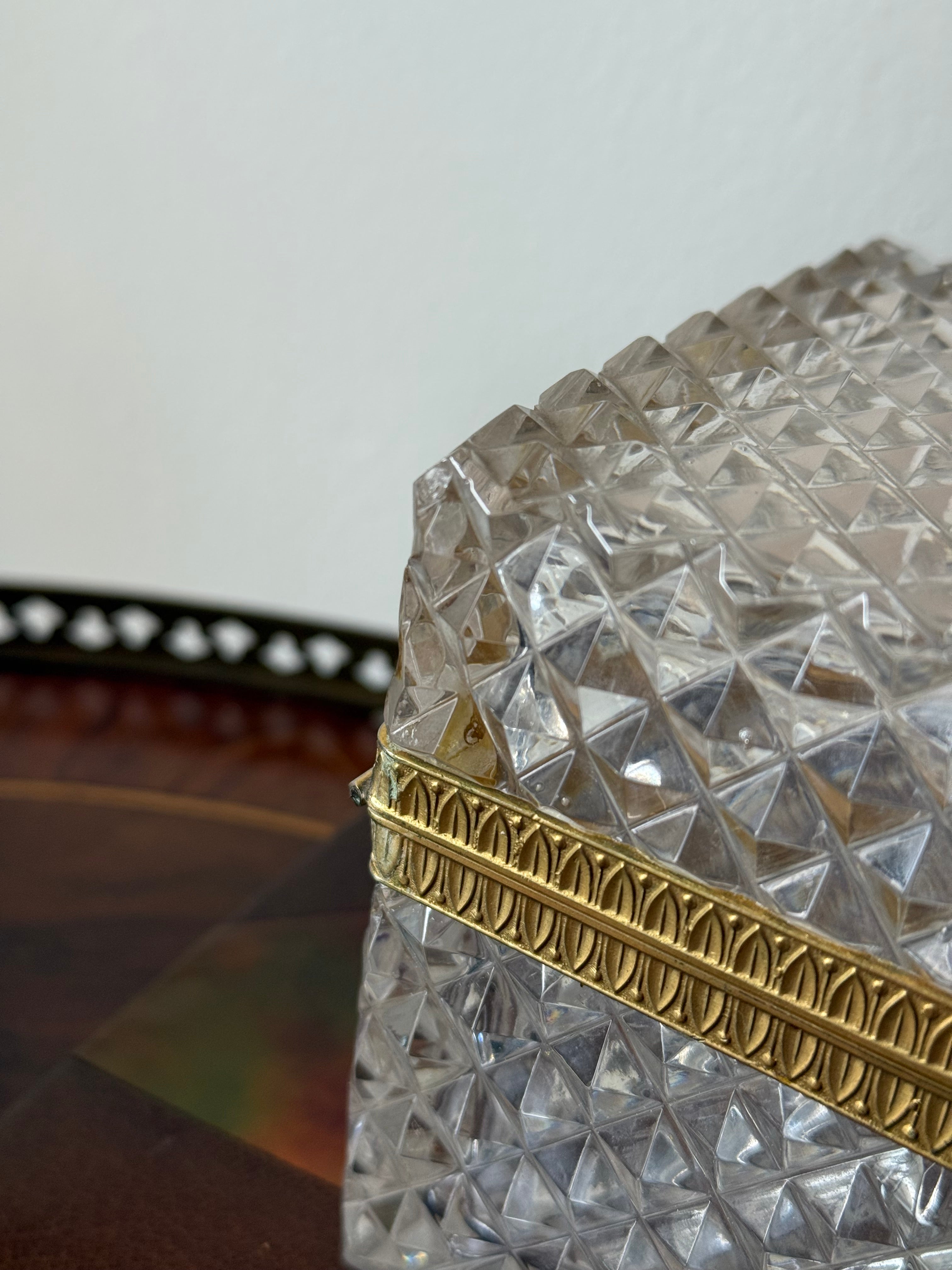 Diamond Point Crystal Casket Box with Ormolu Mount