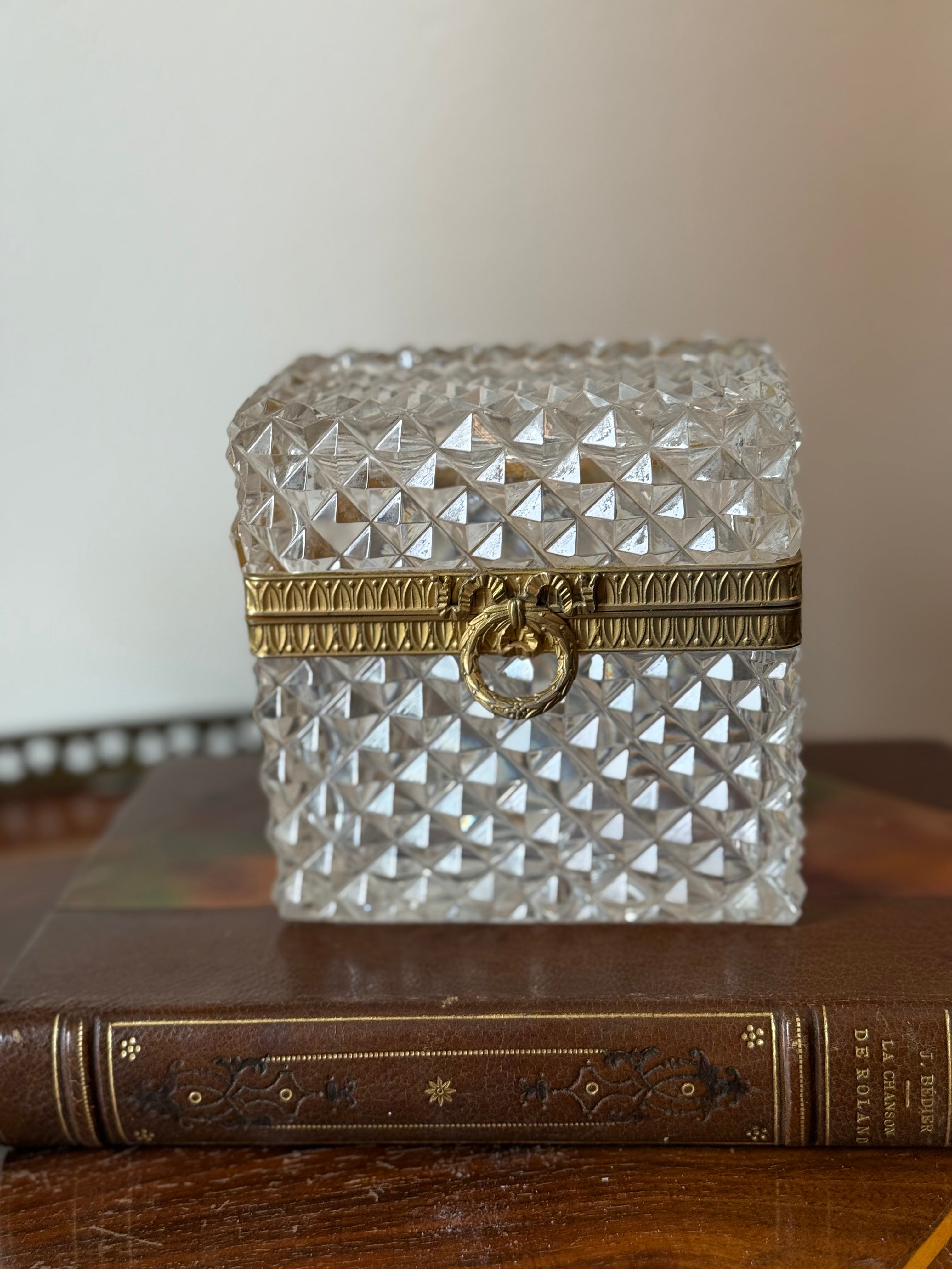 Diamond Point Crystal Casket Box with Ormolu Mount