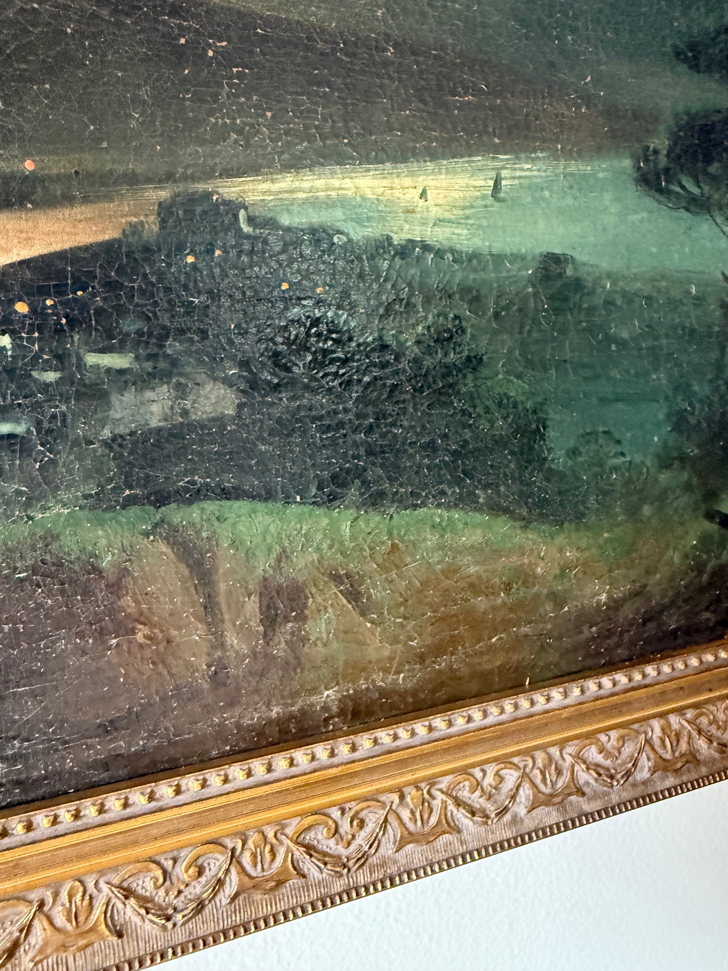 19th Century Eruption of Vesuvius Oil on Canvas