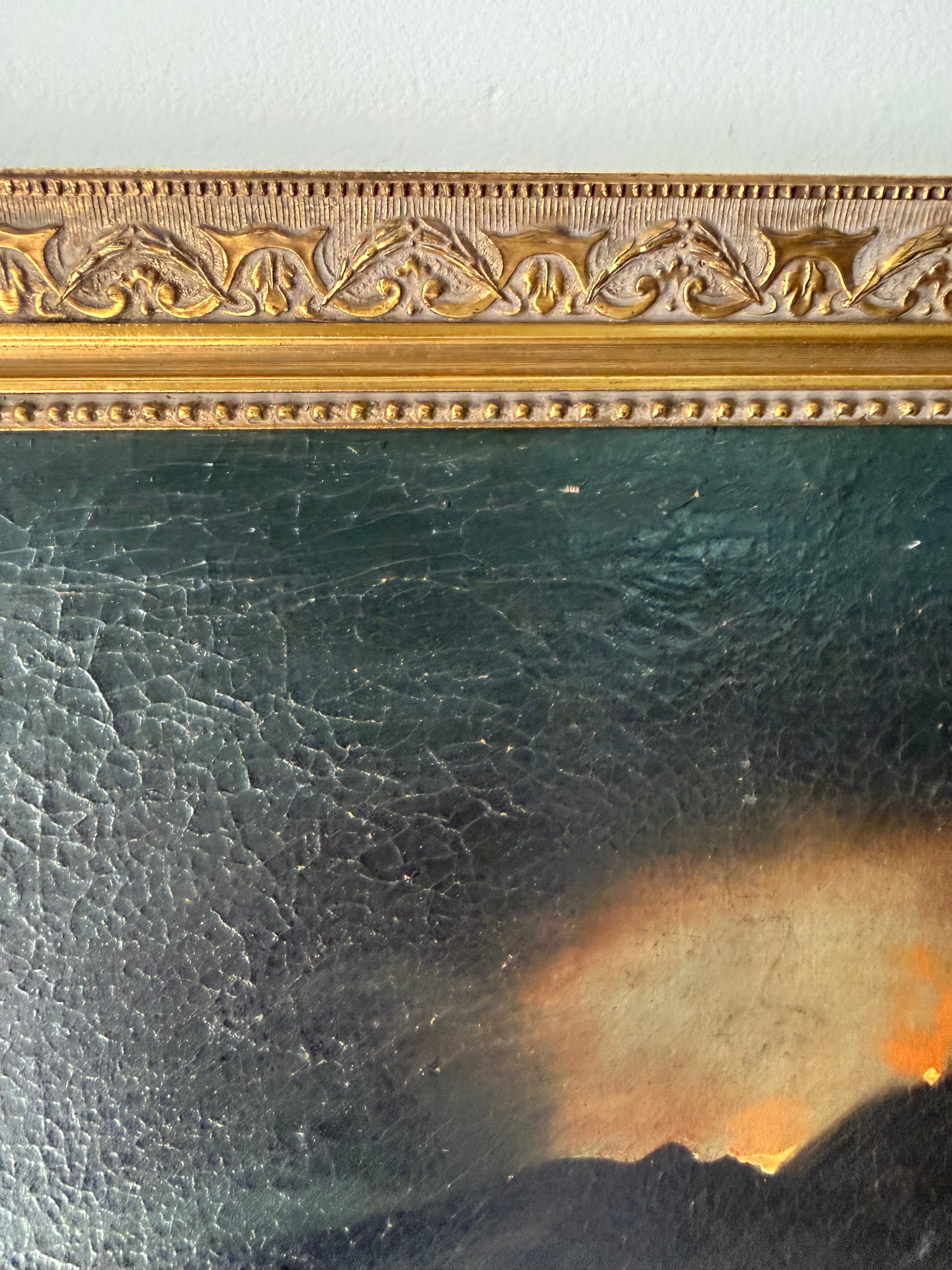 19th Century Eruption of Vesuvius Oil on Canvas