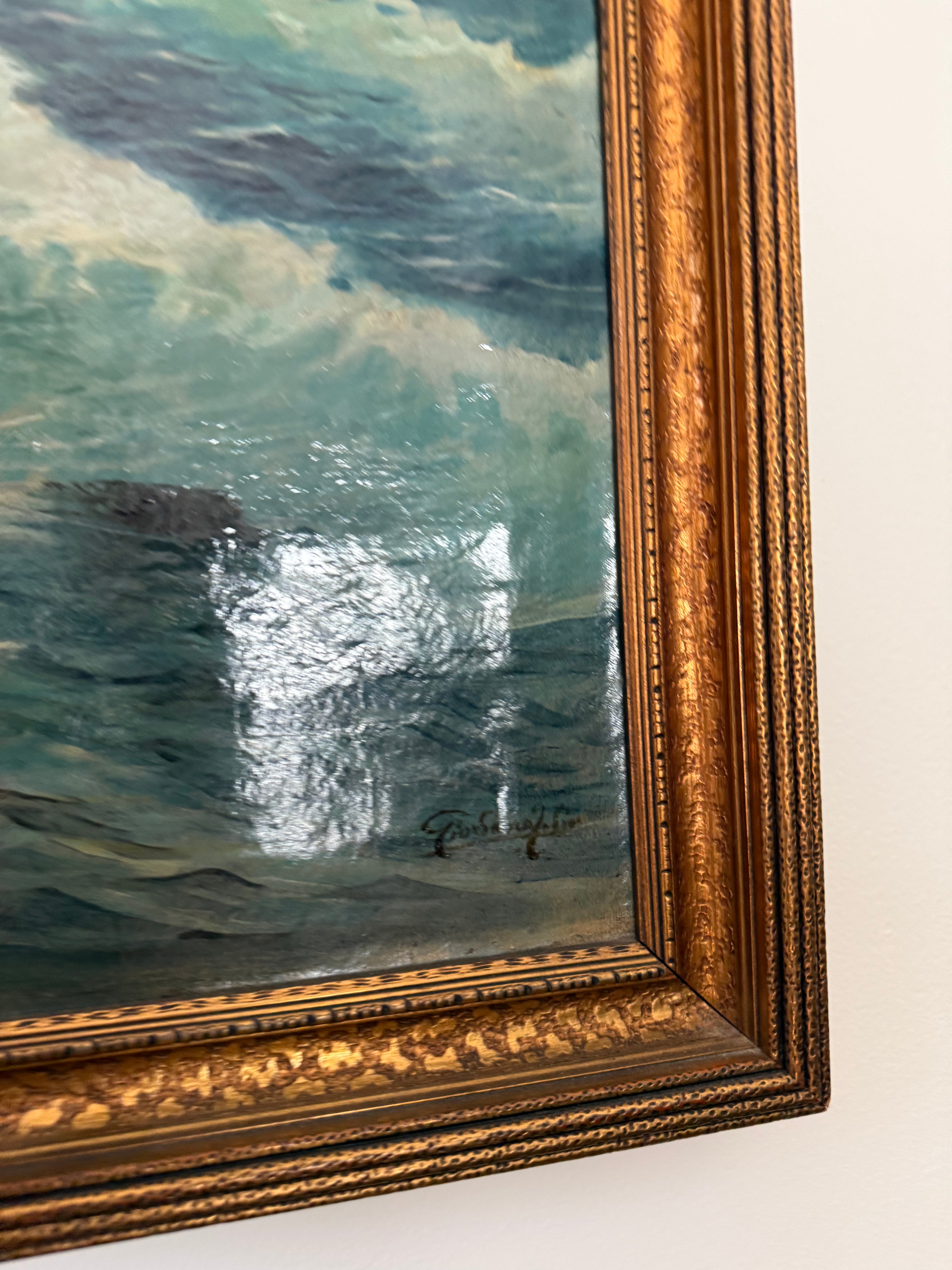 Vintage Seascape of the Cliffs of Capri, Oil on Canvas