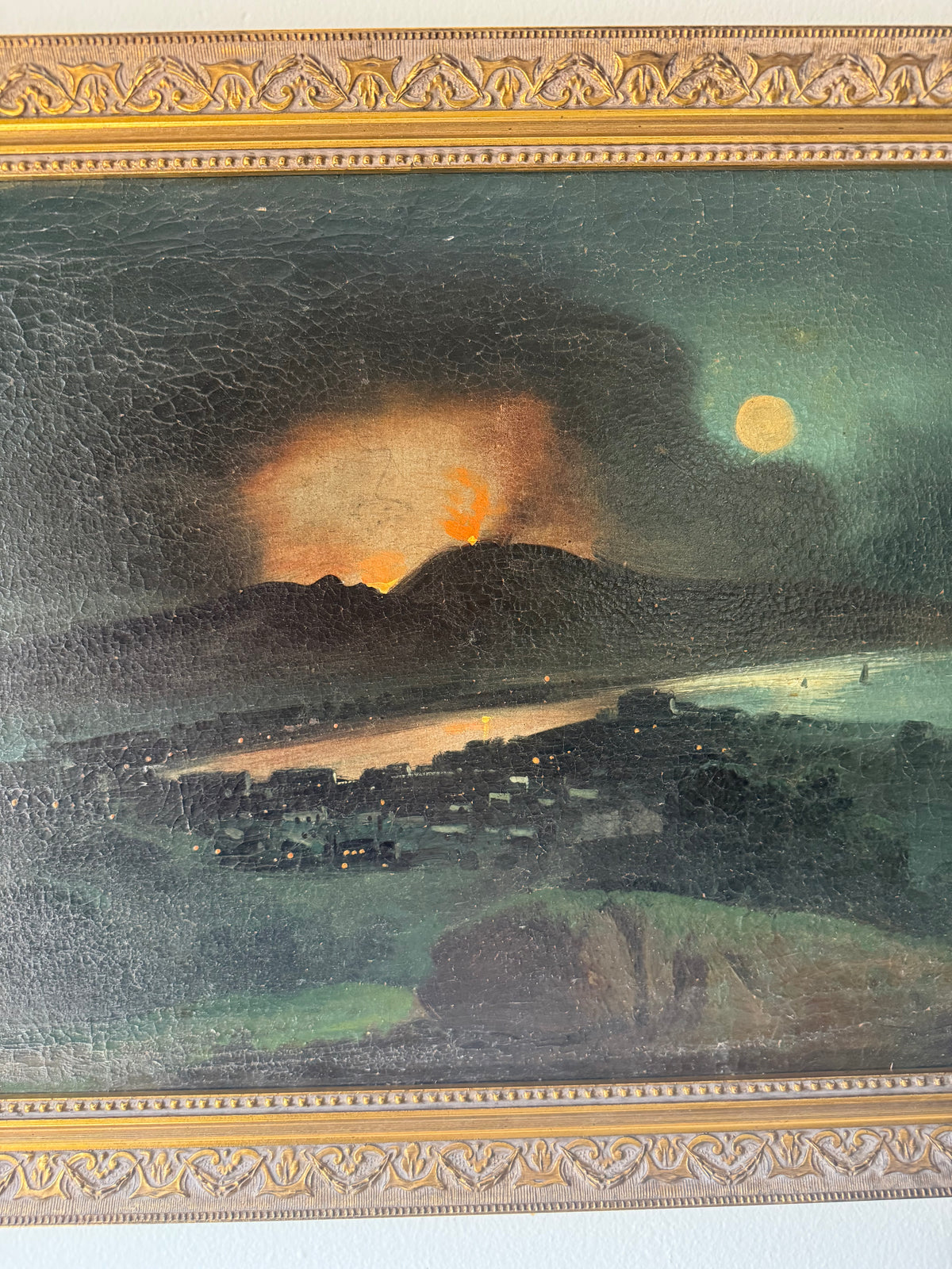 19th Century Eruption of Vesuvius Oil on Canvas