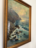 Vintage Seascape of the Cliffs of Capri, Oil on Canvas