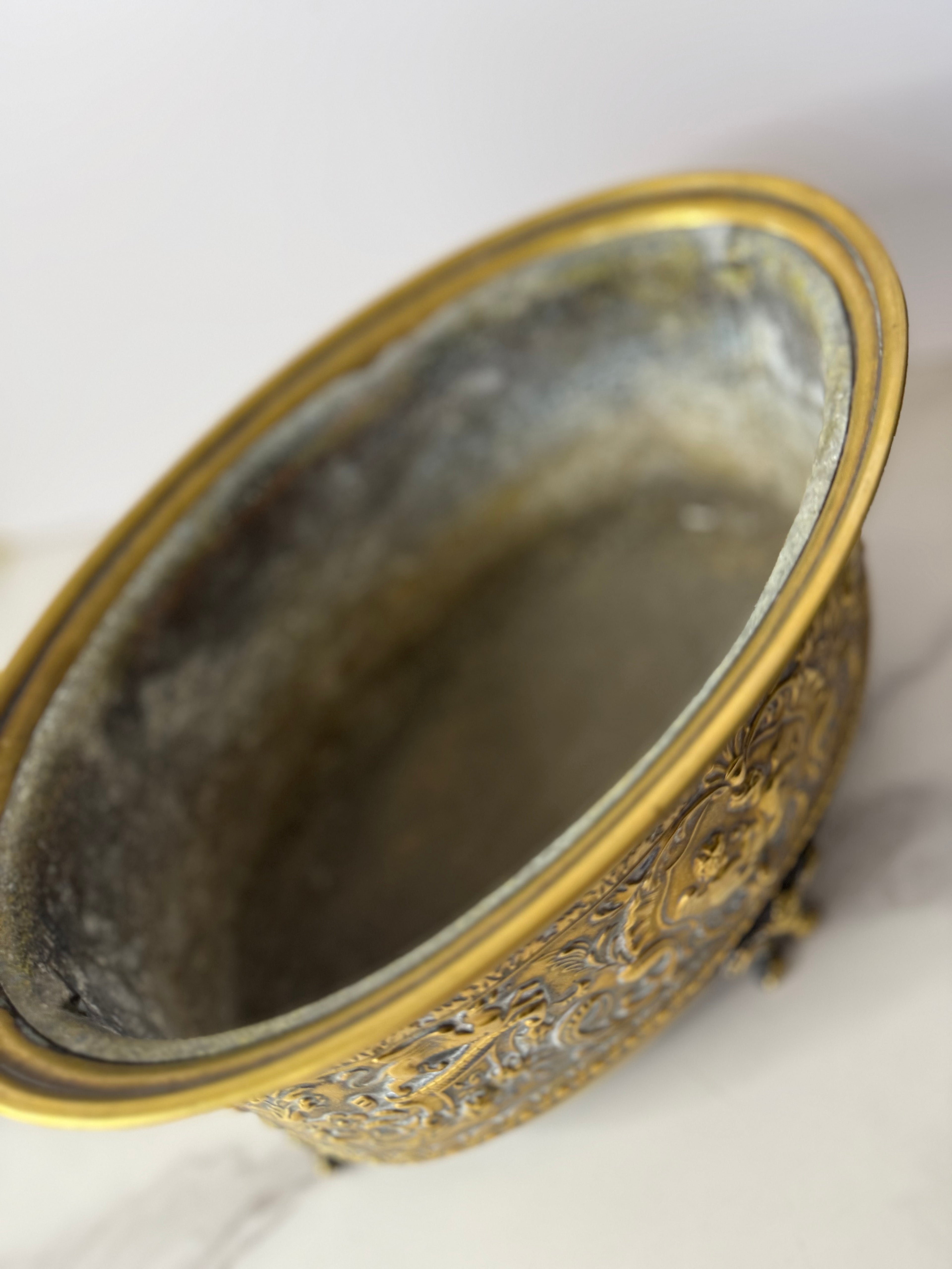 Antique Brass Repoussé Jardiniere