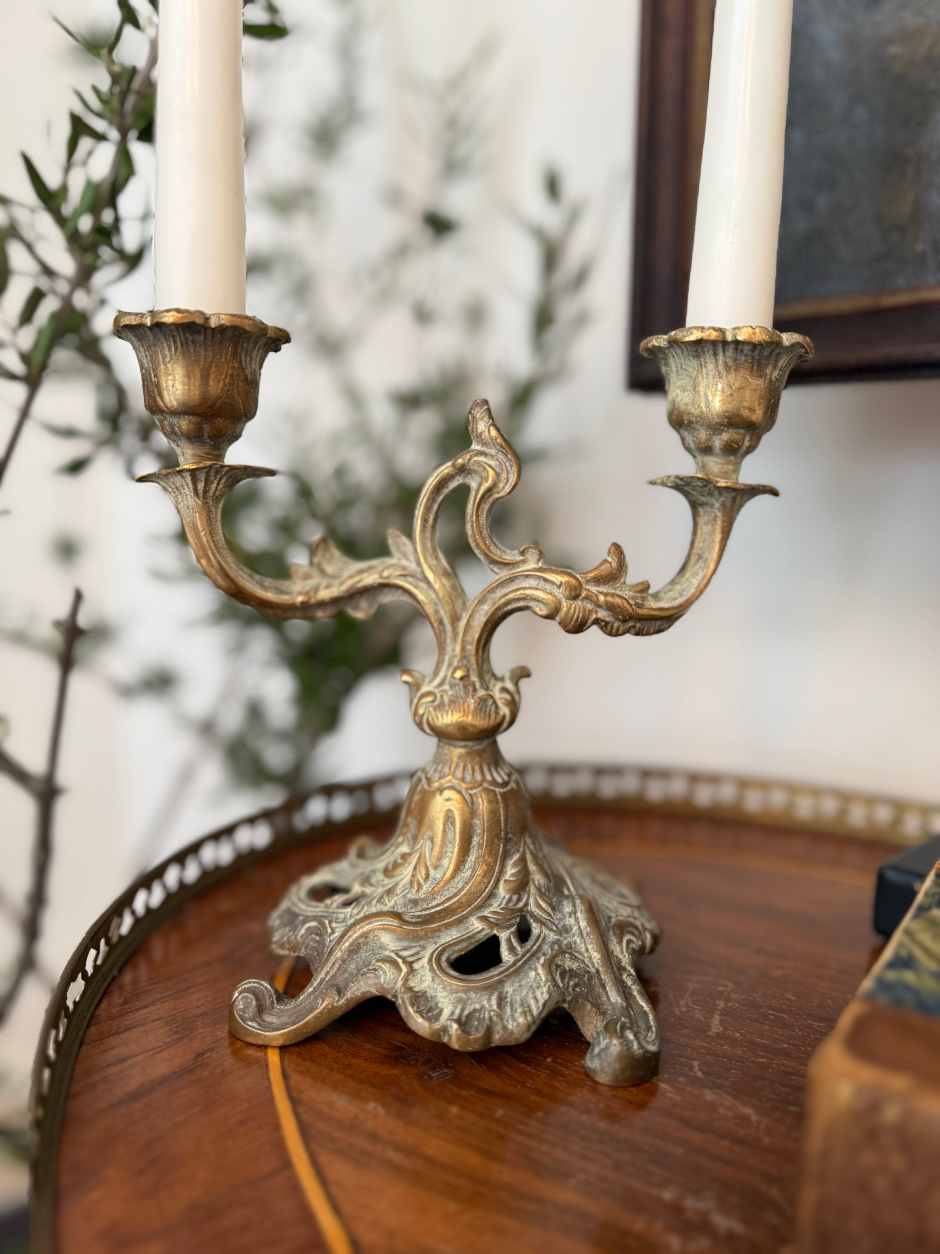 Antique Bronze 2-Arm Candelabra