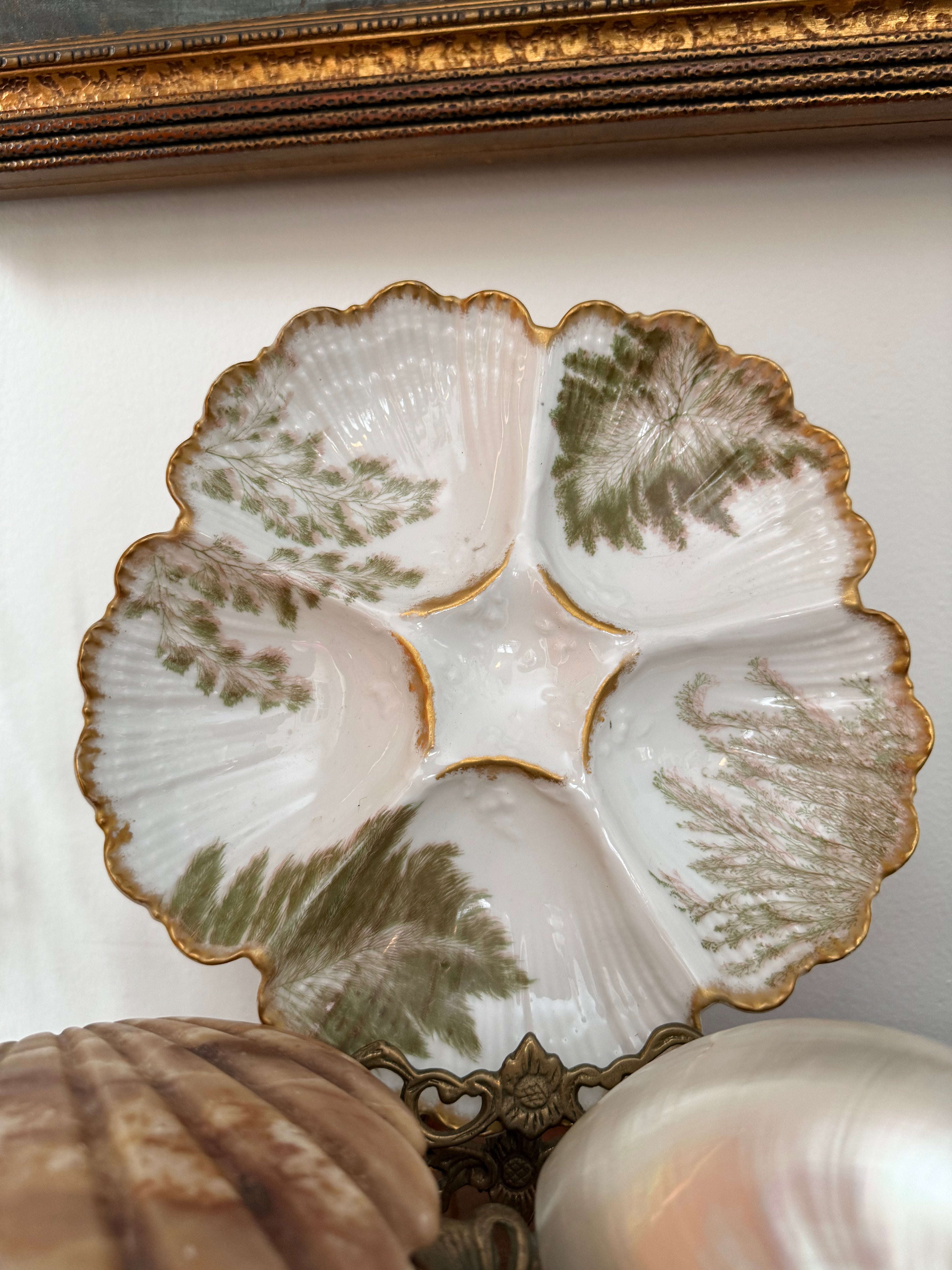 Limoges Hand-Painted Sea Fern Oyster Plate
