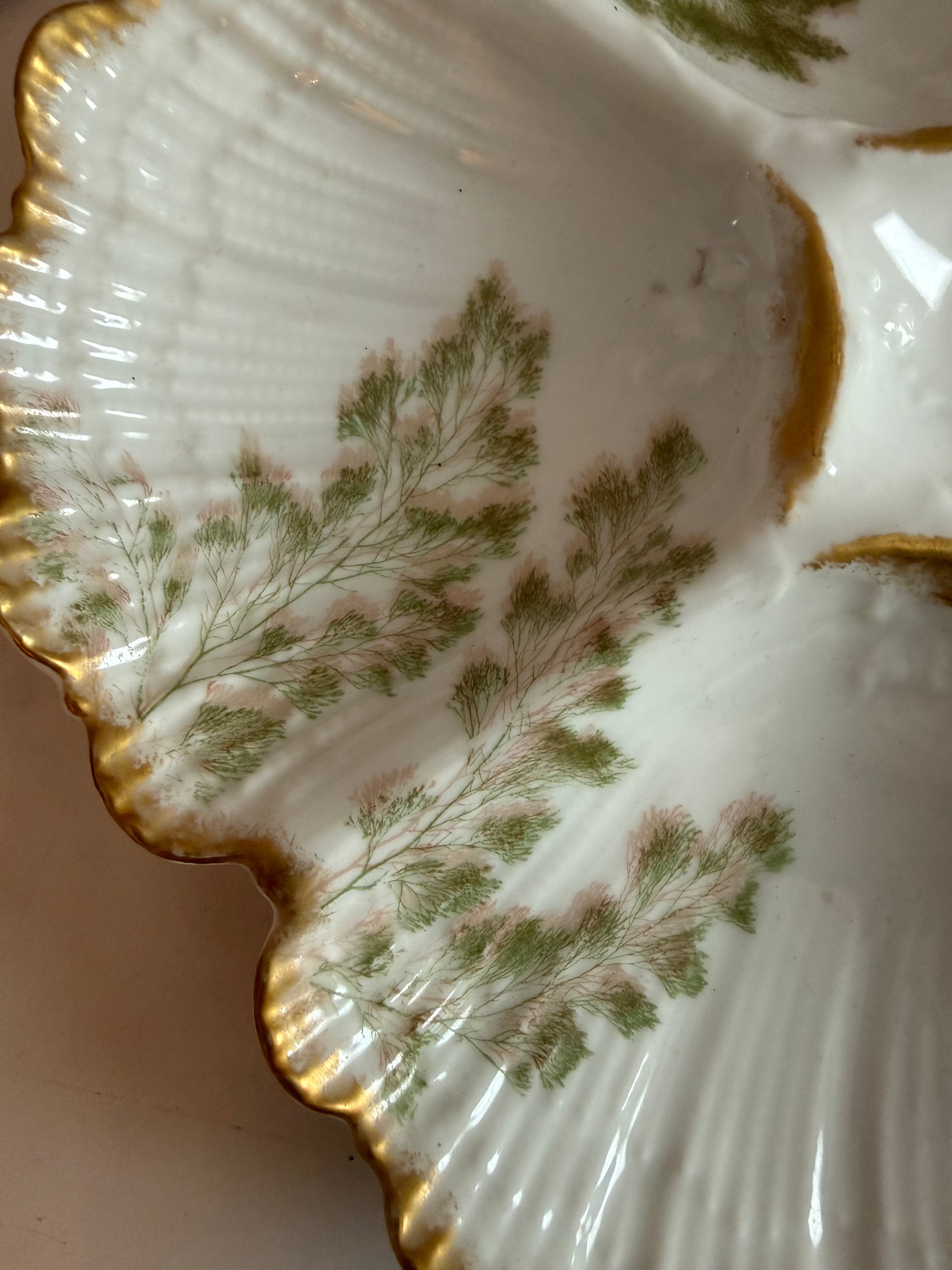Limoges Hand-Painted Sea Fern Oyster Plate