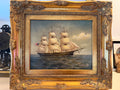 Clipper Ship, Oil on Board, signed  F. Harvey