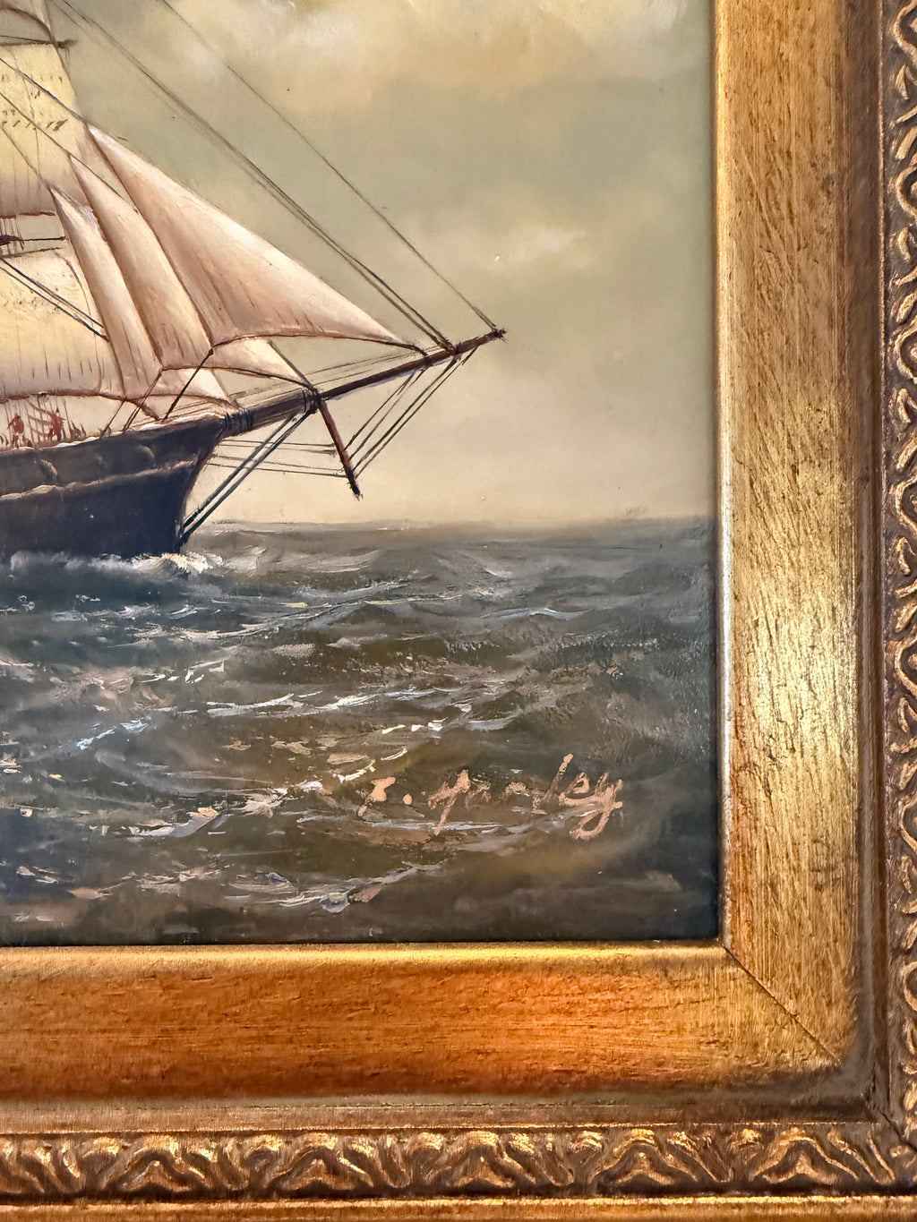 Clipper Ship, Oil on Board, signed  F. Harvey