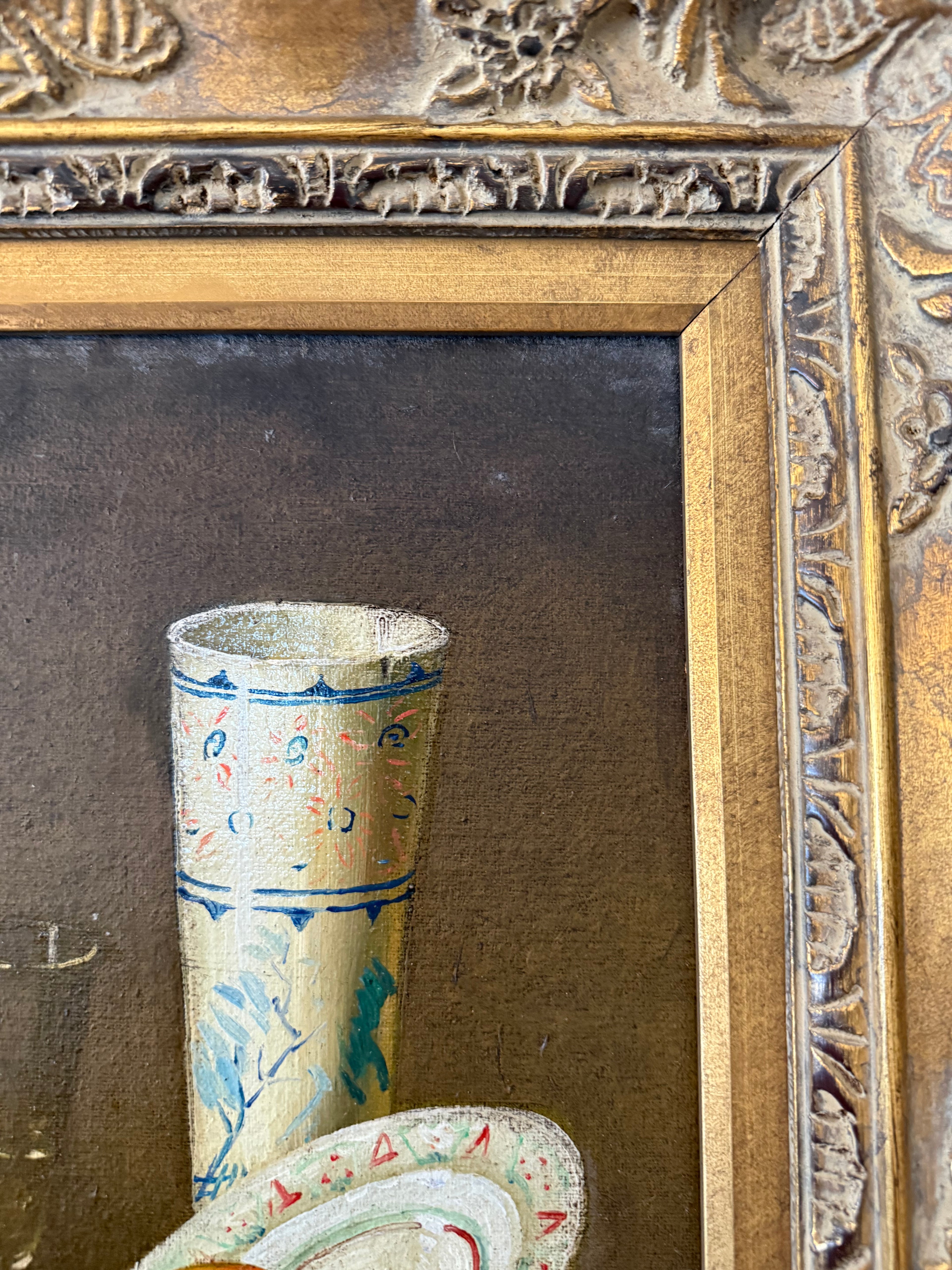 Vintage Dutch-Style Still Life with Fruit, Oil on Canvas