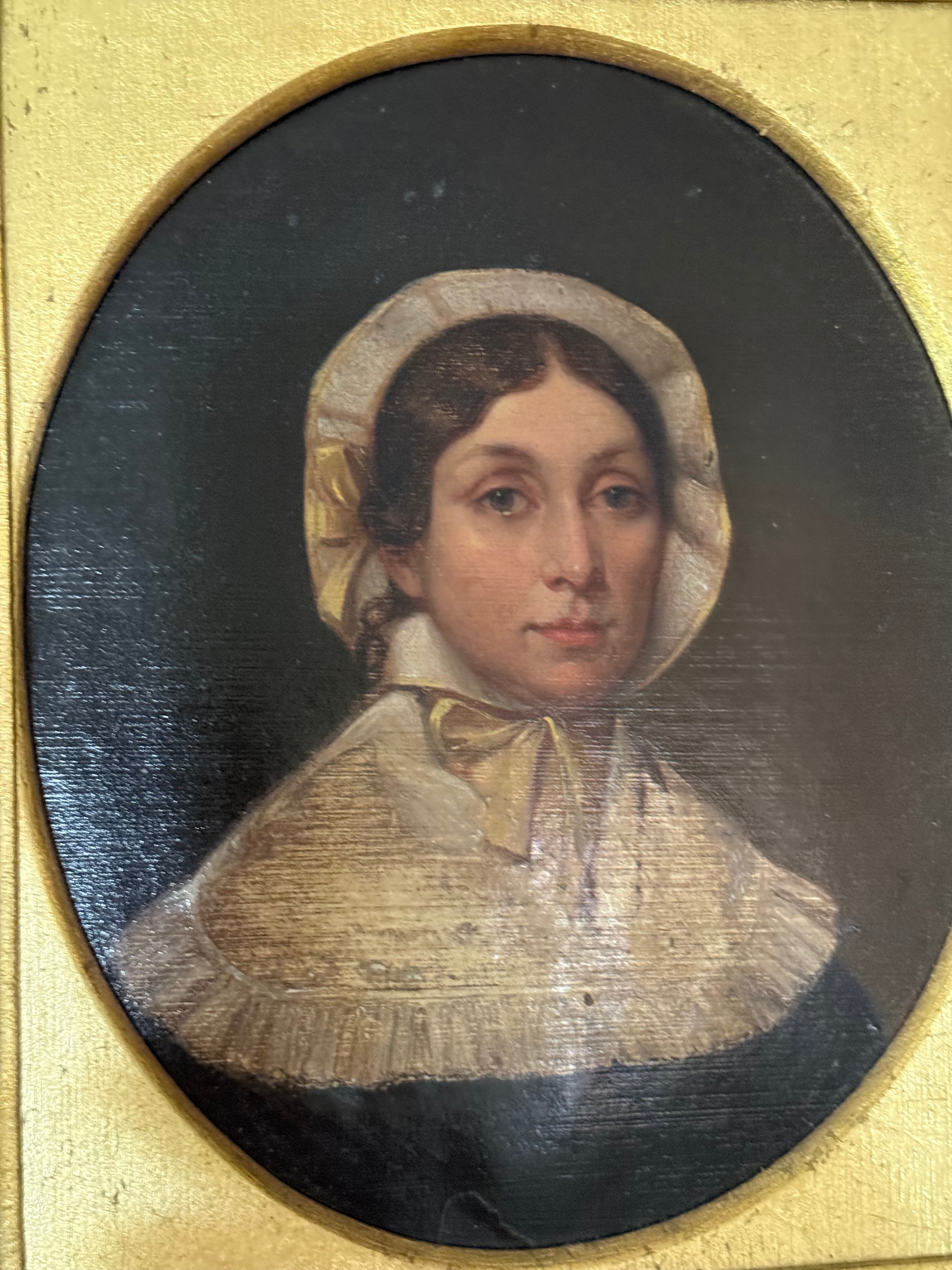 Antique 19th Century Oil Portrait Painting of a Young Woman in Bonnet