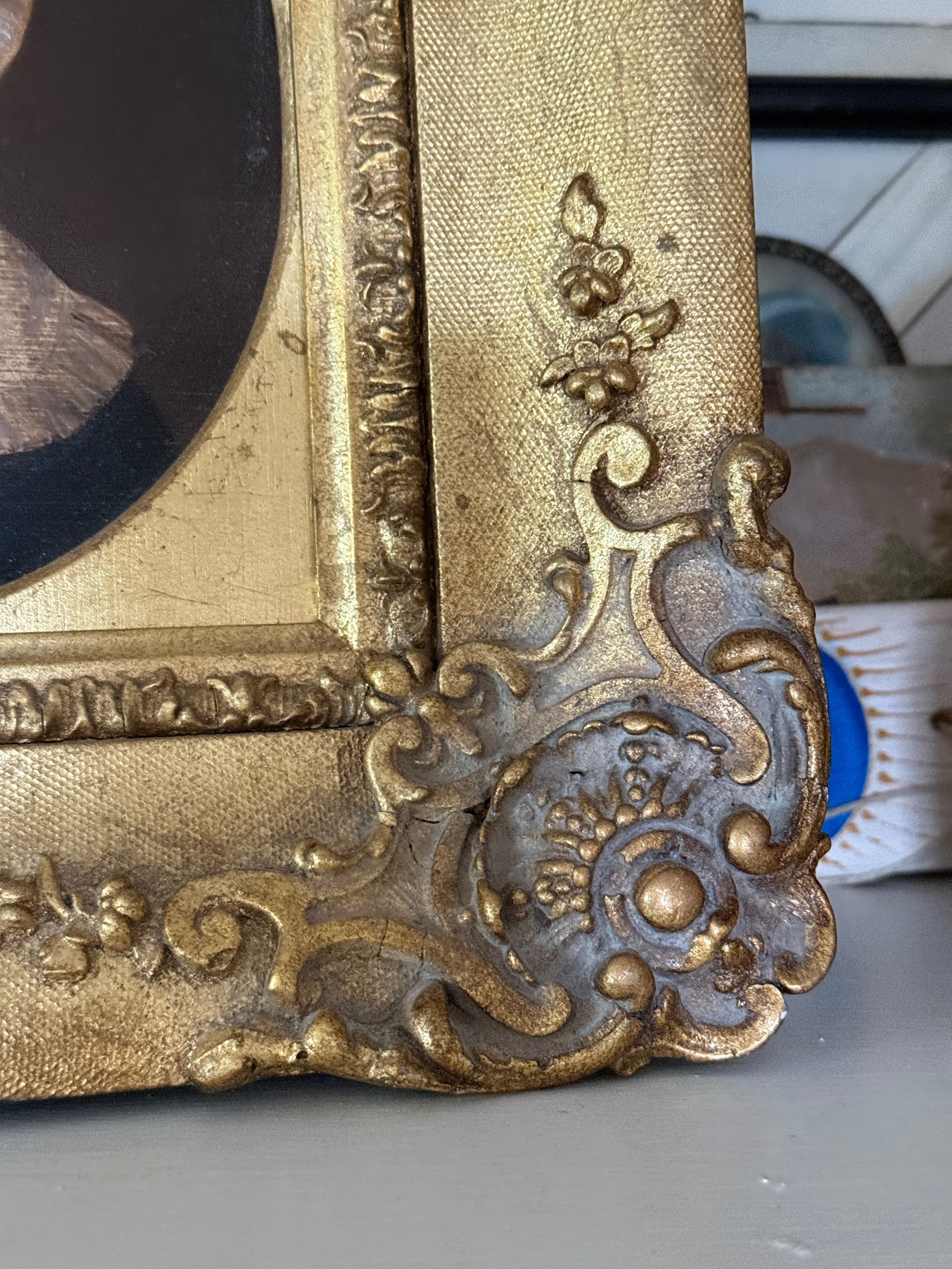 Antique 19th Century Oil Portrait Painting of a Young Woman in Bonnet
