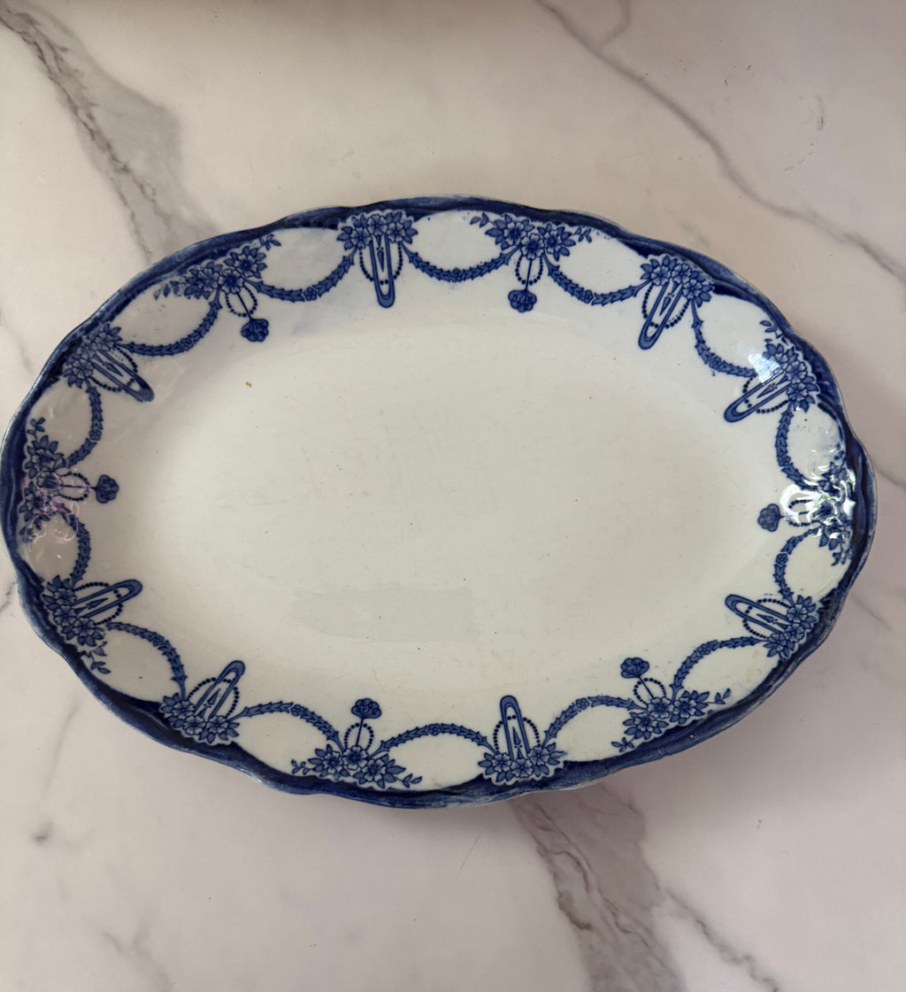 Antique English Blue & White Transferware "Lincoln" Pattern Platter, Stanley Pottery Co