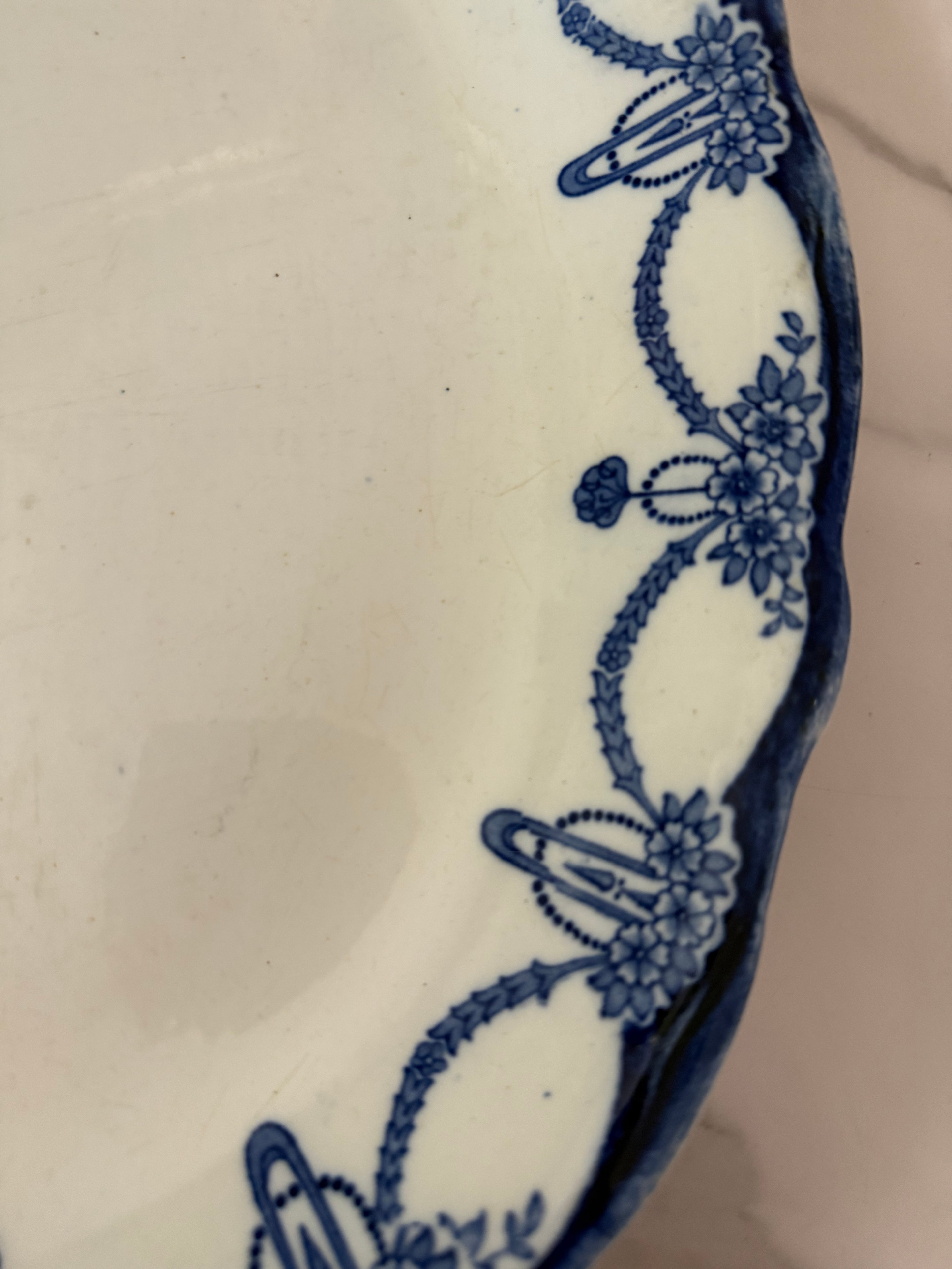 Antique English Blue & White Transferware "Lincoln" Pattern Platter, Stanley Pottery Co
