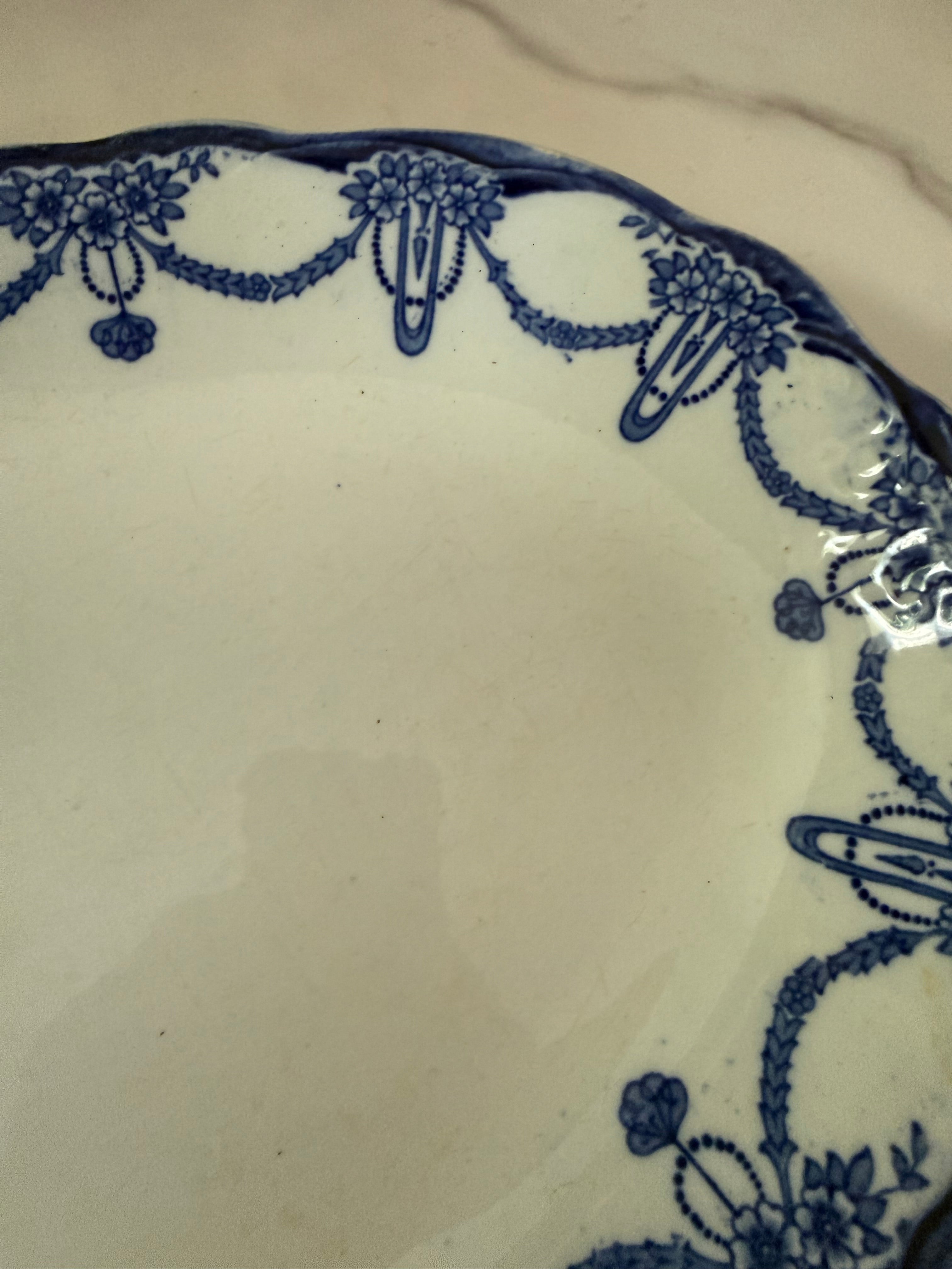 Antique English Blue & White Transferware "Lincoln" Pattern Platter, Stanley Pottery Co