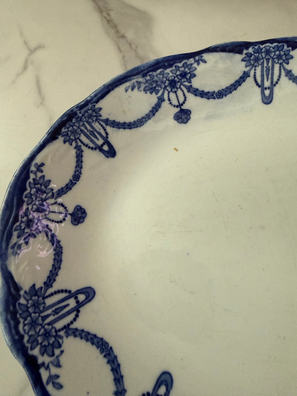 Antique English Blue & White Transferware "Lincoln" Pattern Platter, Stanley Pottery Co