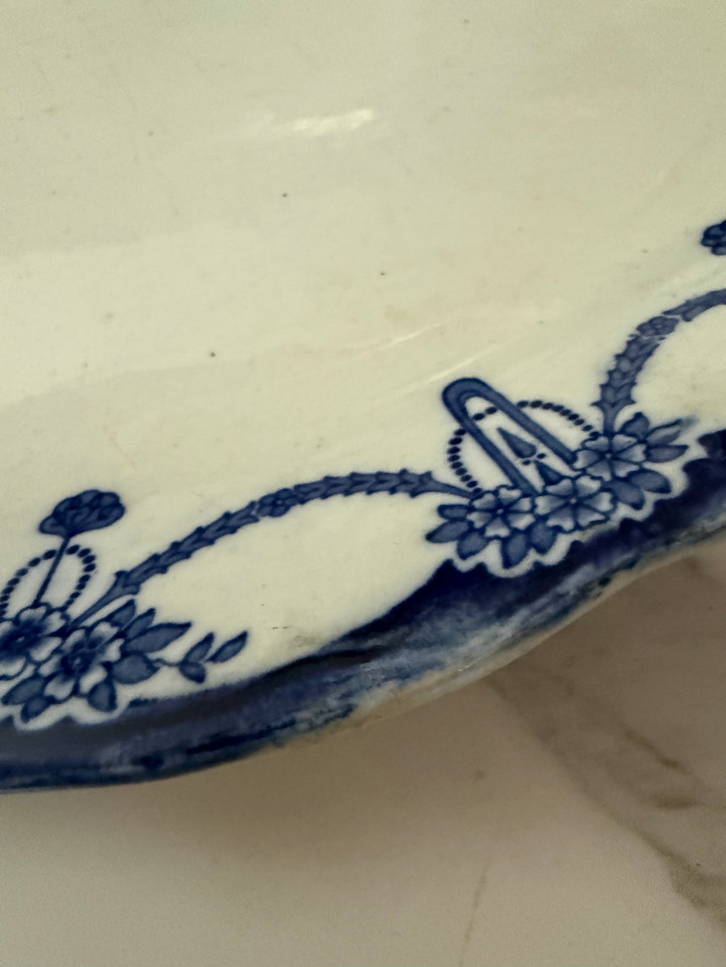 Antique English Blue & White Transferware "Lincoln" Pattern Platter, Stanley Pottery Co