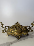 Antique French Rococo Style Brass Jardinière with Flower Frog Insert