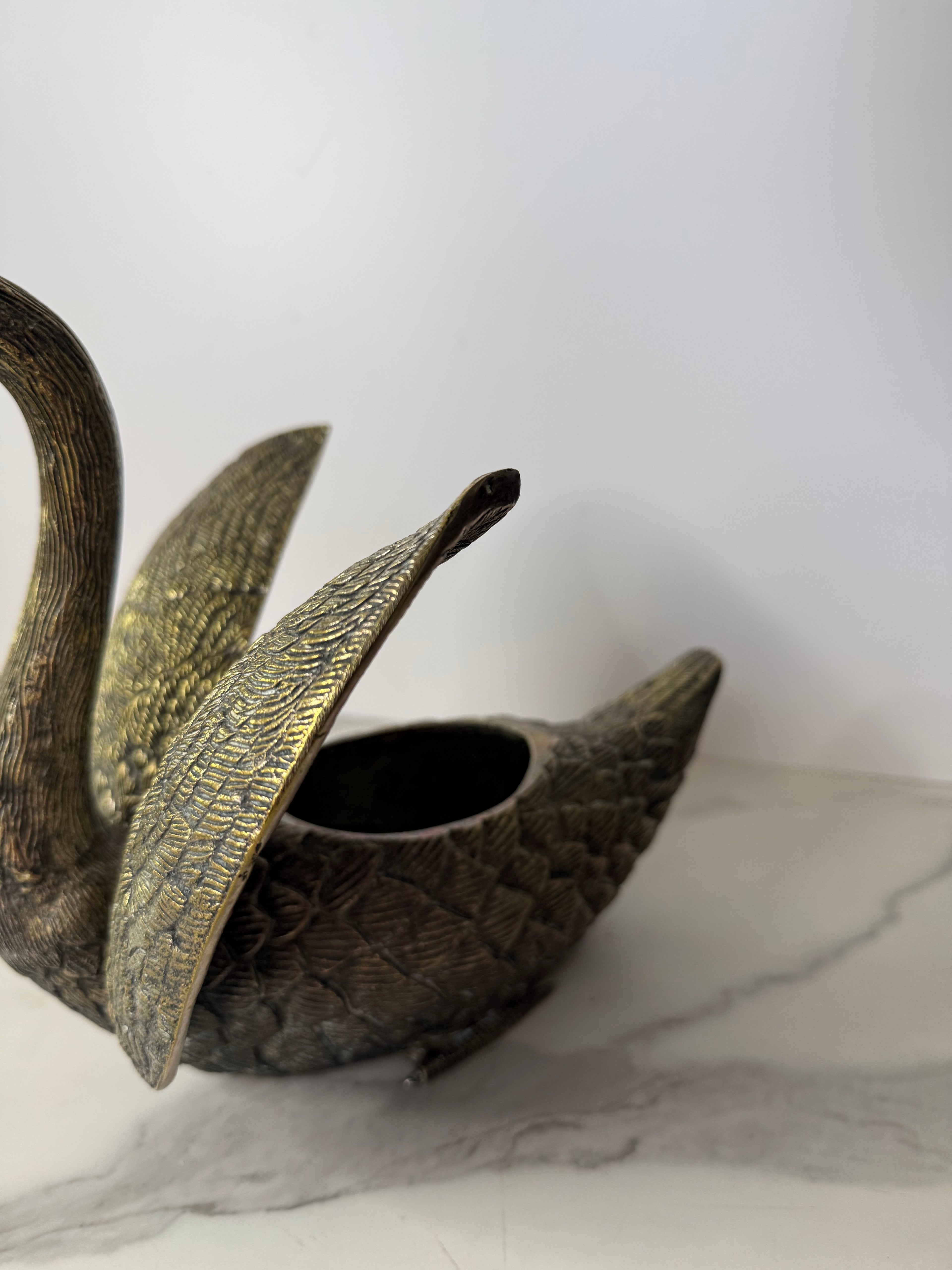 Vintage Articulated Brass Swan Centerpiece