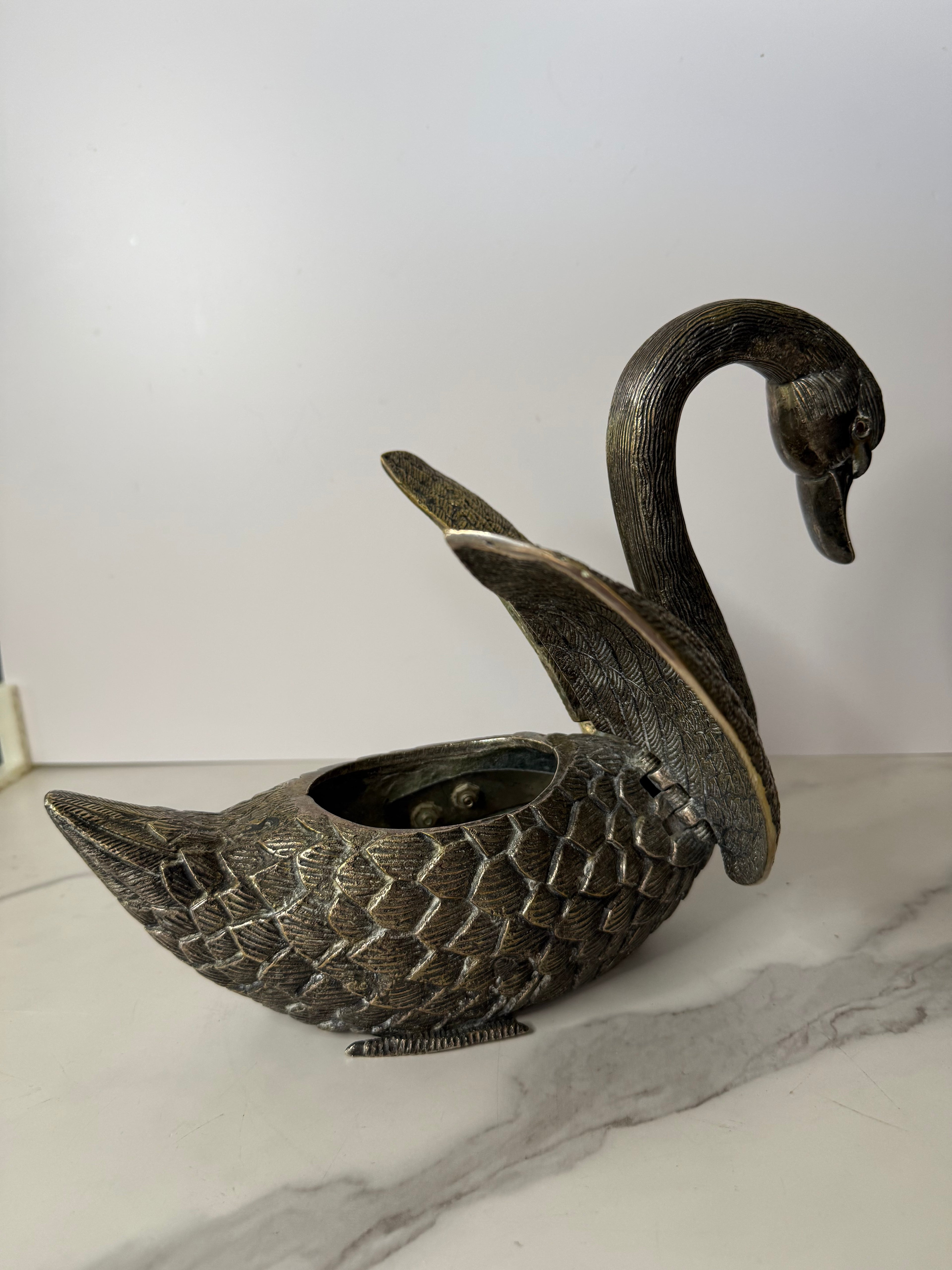 Vintage Articulated Brass Swan Centerpiece