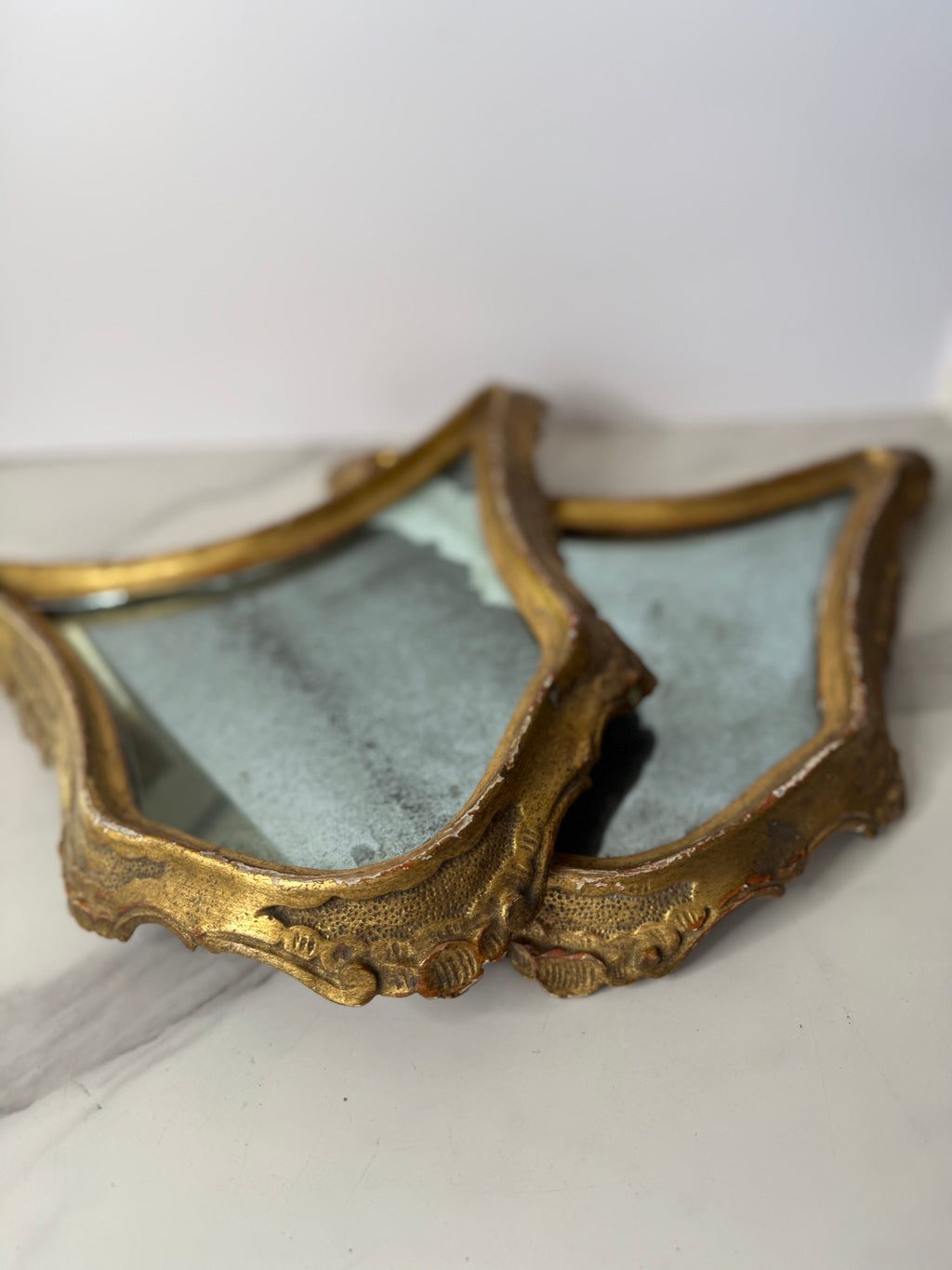 Pair of Antique Giltwood Mirrored Plateaus