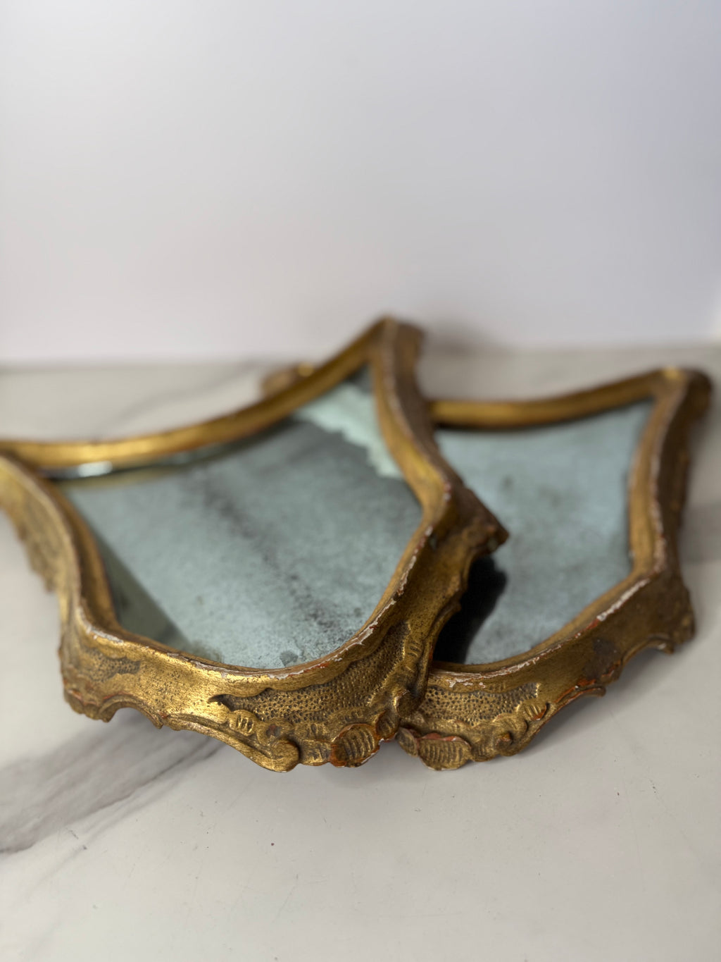 Pair of Antique Giltwood Mirrored Plateaus